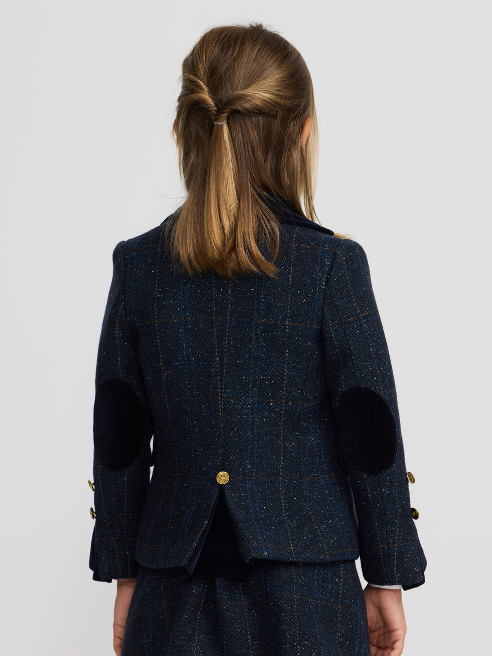 American girl with blue plaid velvet details