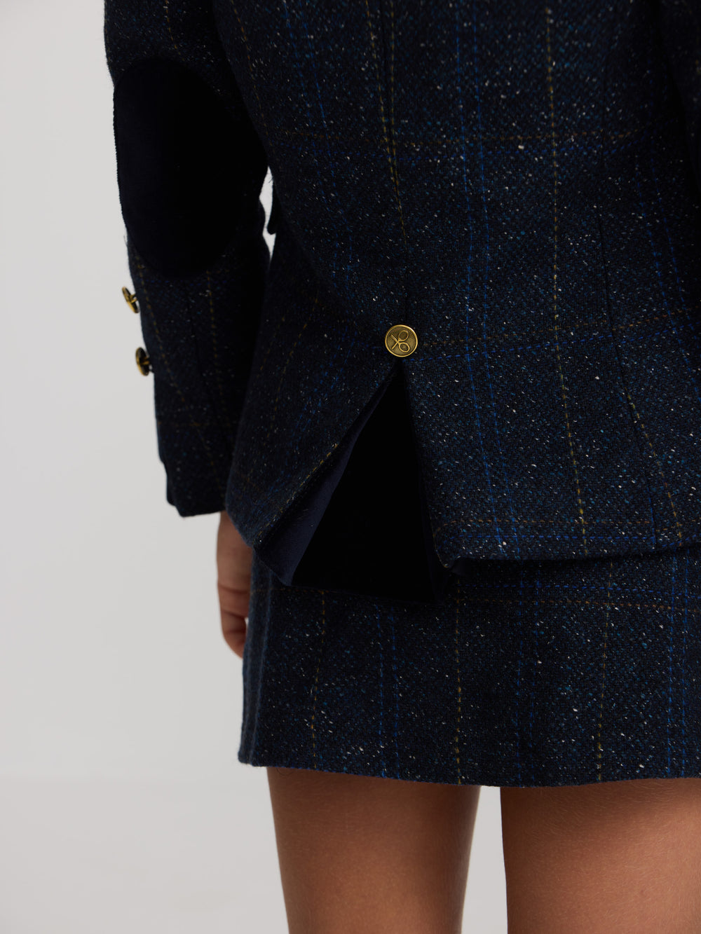 American girl with blue plaid velvet details