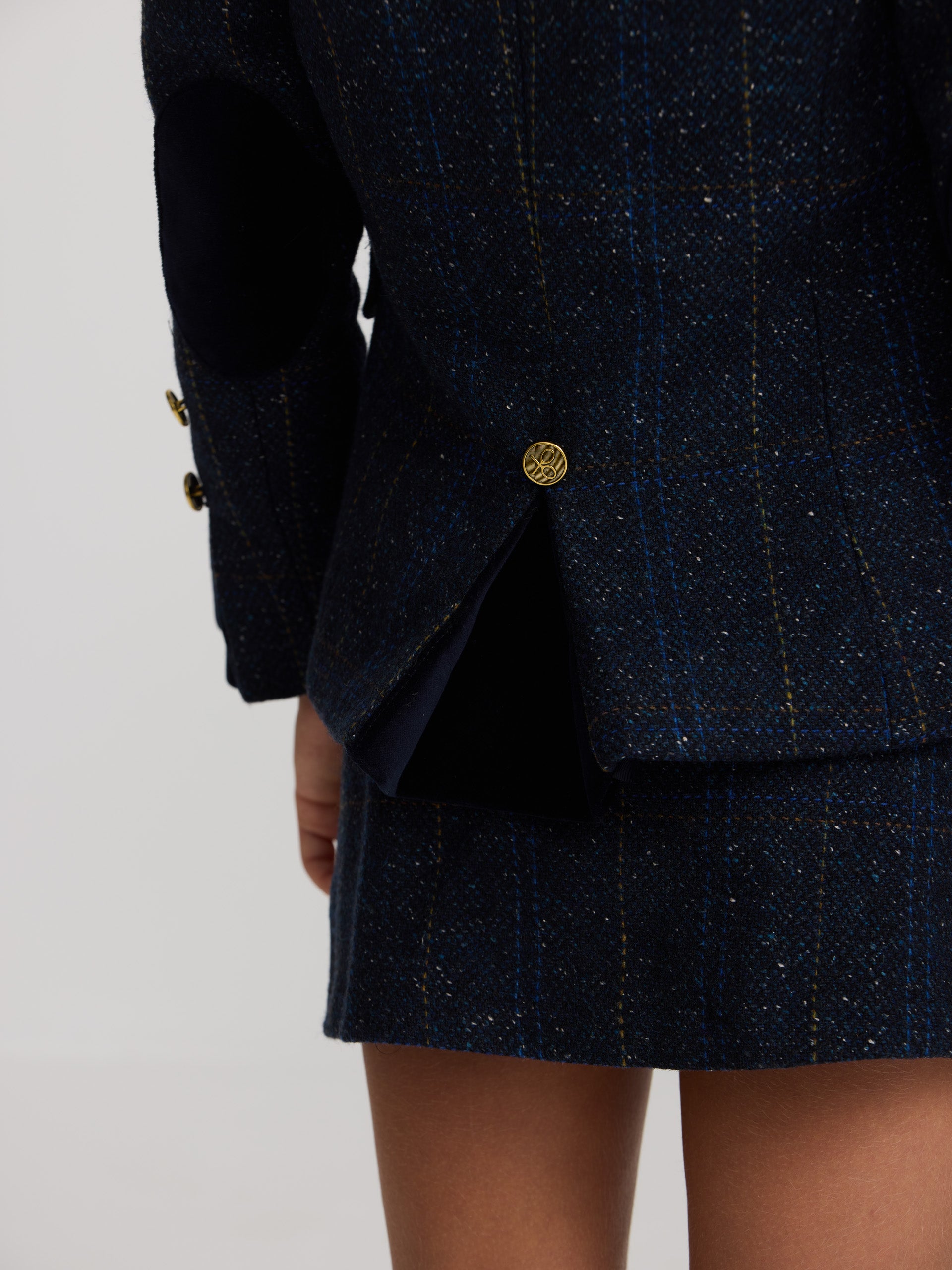 American girl with blue plaid velvet details