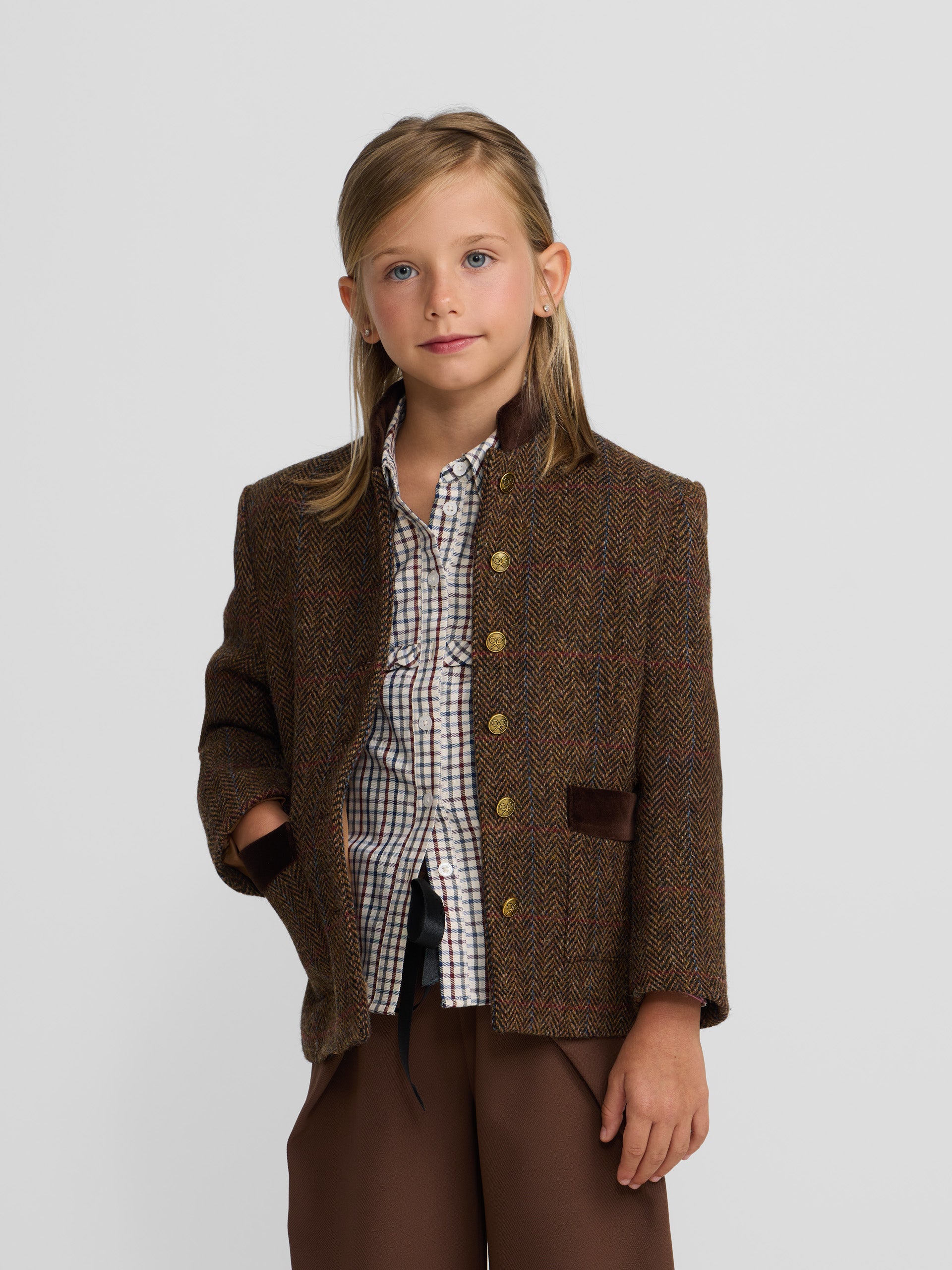 Col mandarin American Girl à chevrons marron