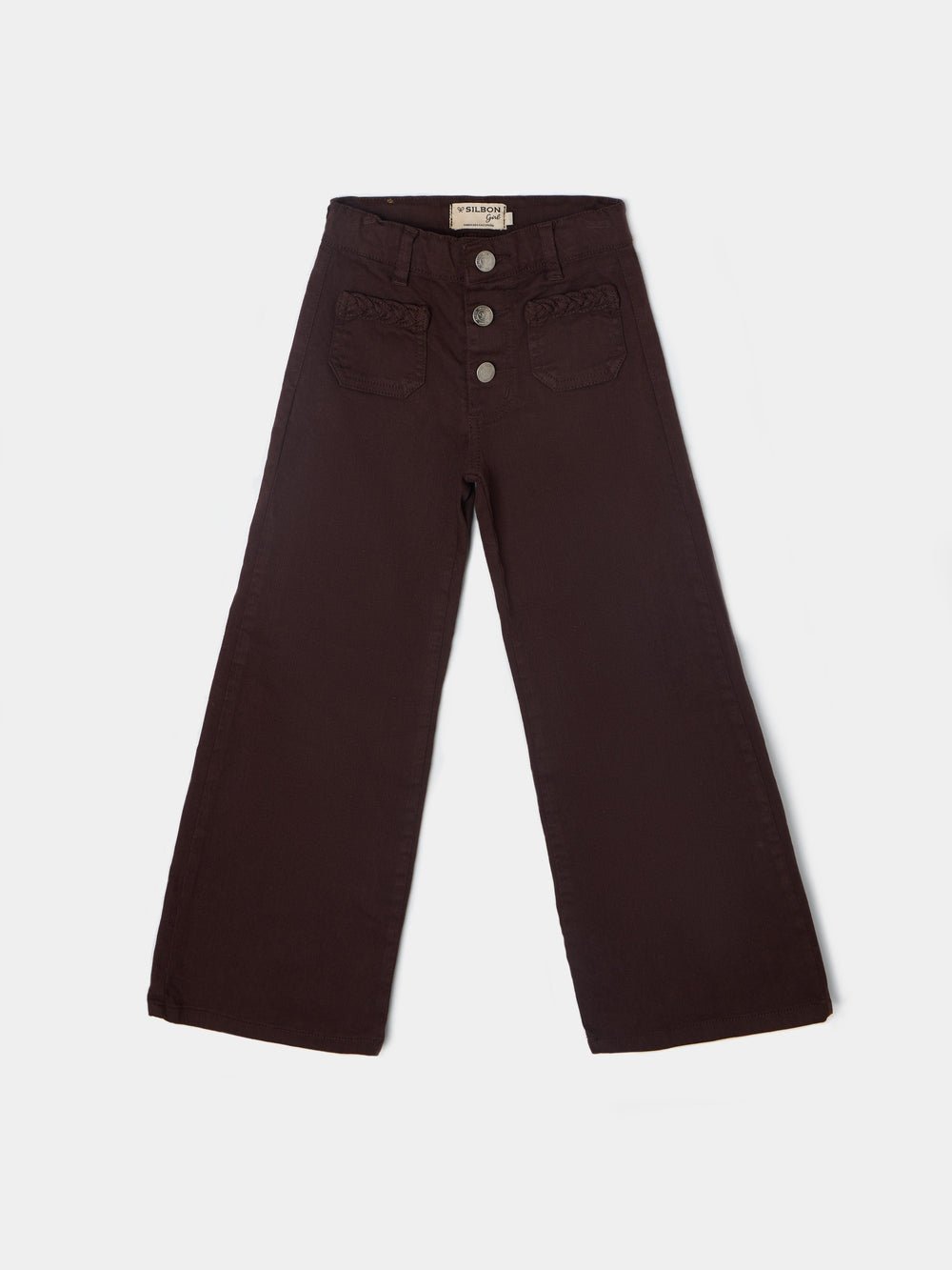 Pantalon girl bolsillos trenza marron