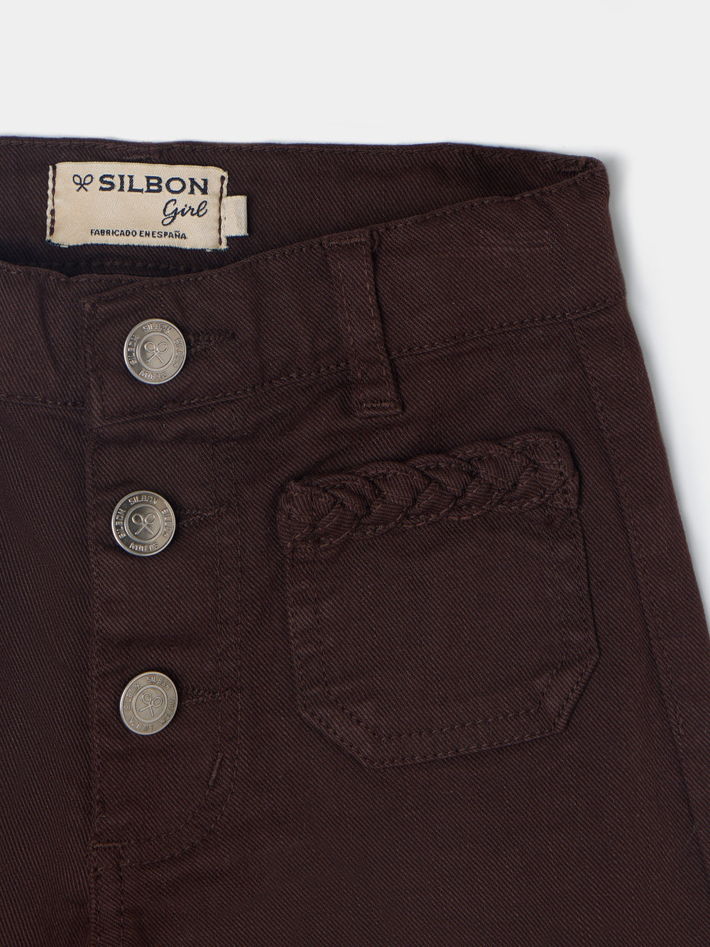 Pantalon girl bolsillos trenza marron