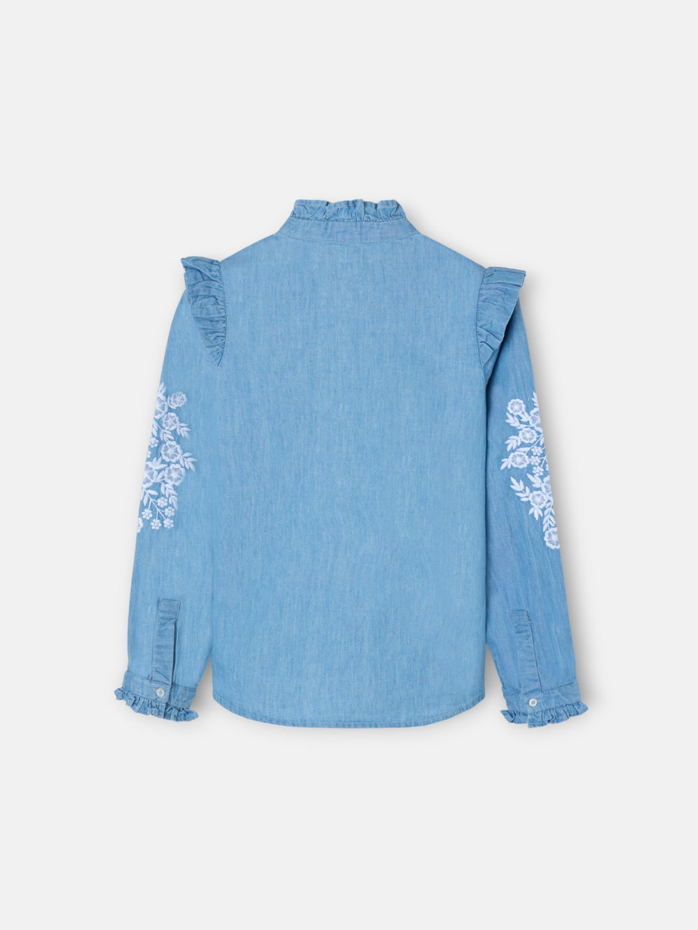 Girl's denim blouse embroidered white flowers
