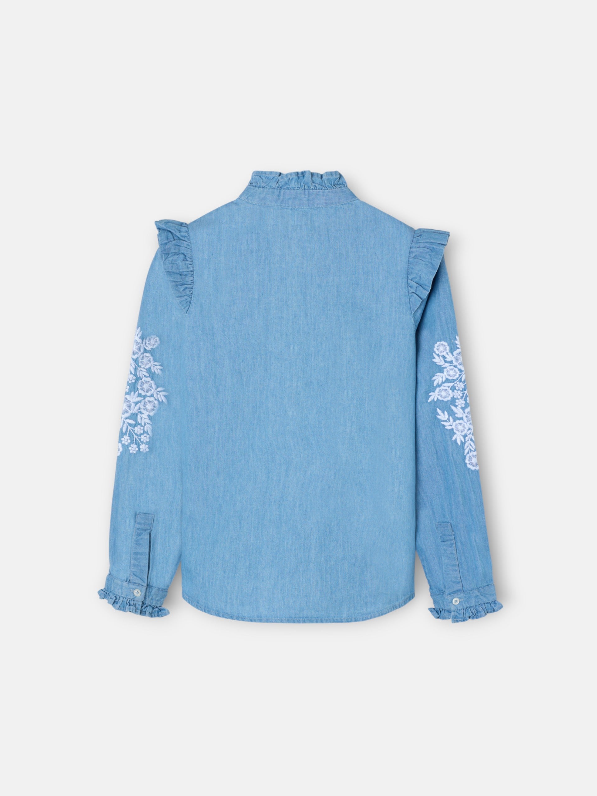Girl's denim blouse embroidered white flowers