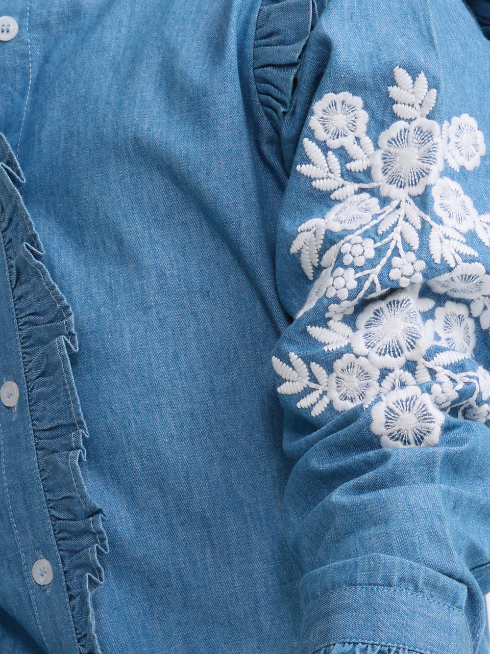 Girl's denim blouse embroidered white flowers