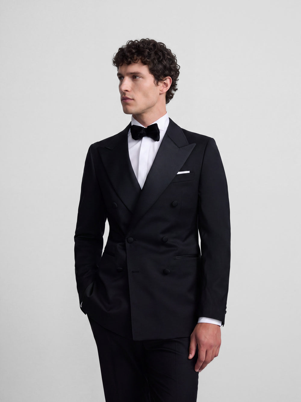 Classic black double-breasted tuxedo blazer