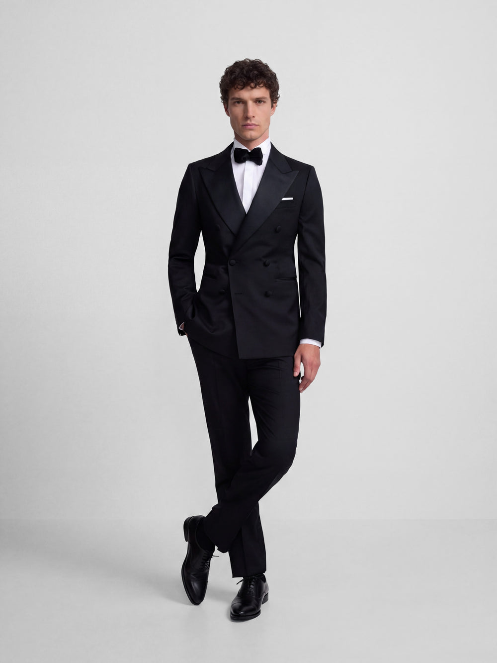 Classic black double-breasted tuxedo blazer