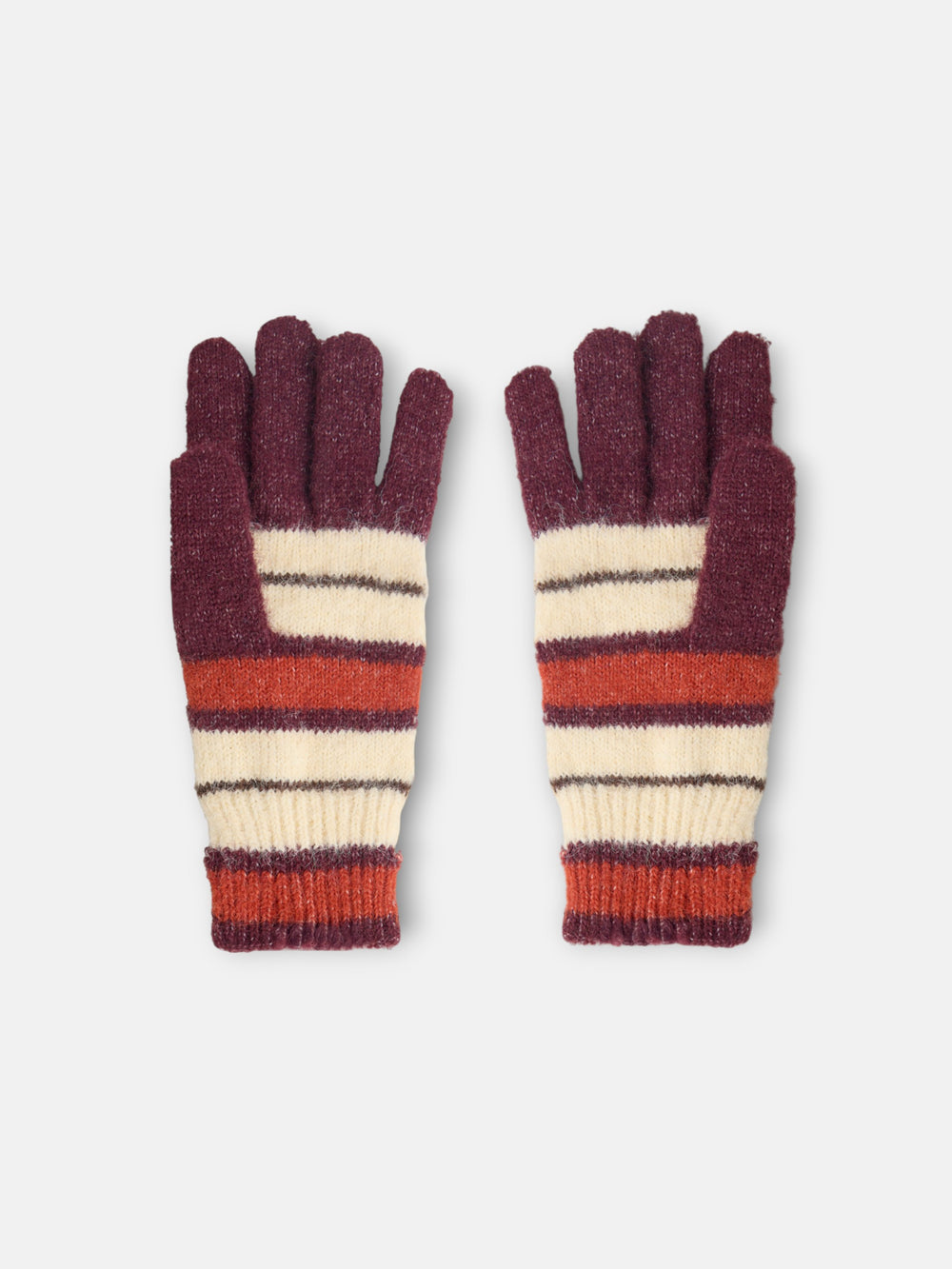 gants en laine à rayures brunes