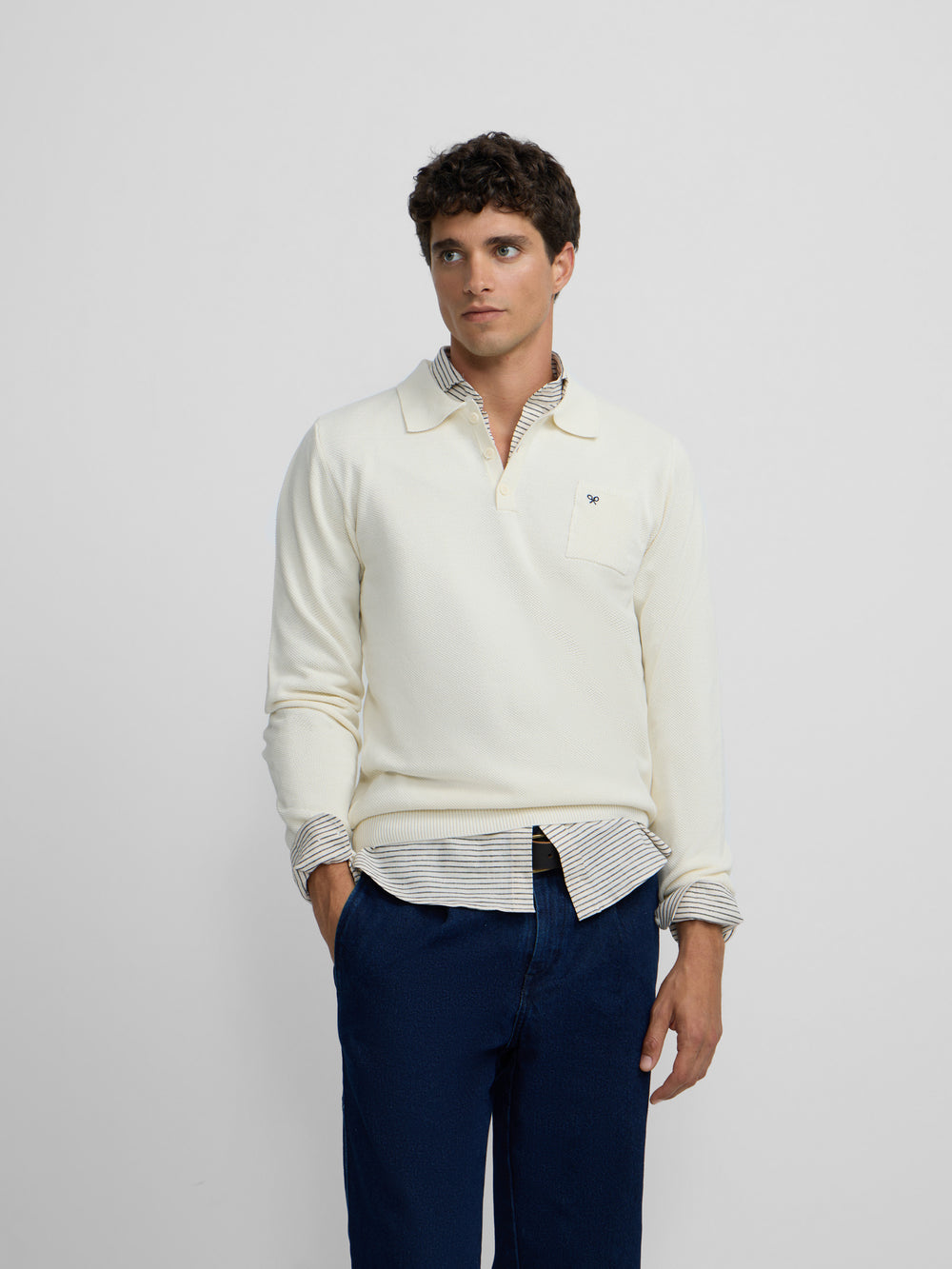 Jersey cuello polo minilogo beige