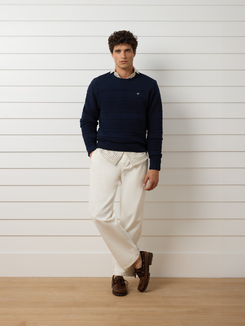 Navy blue mini logo braided sweater