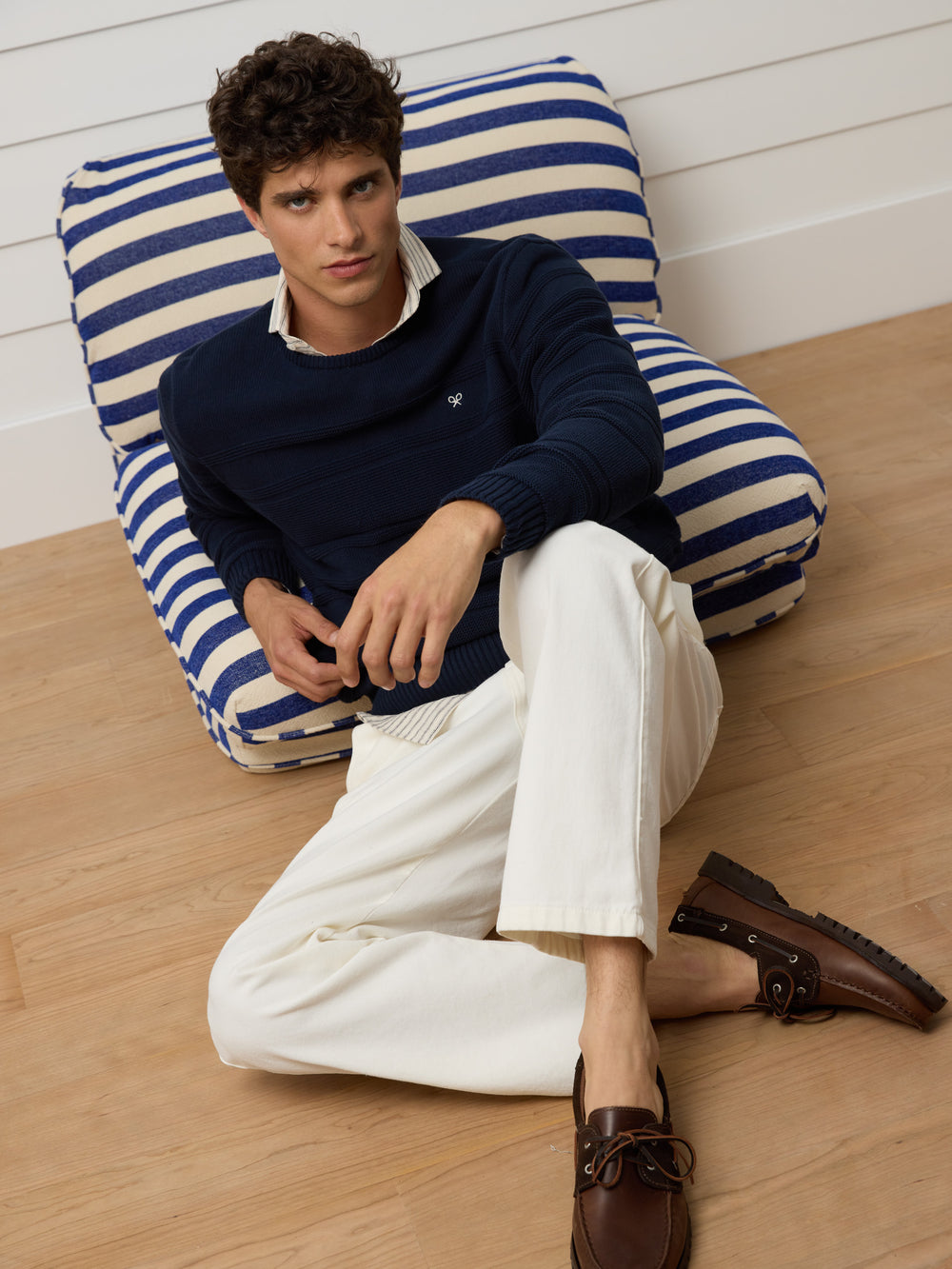 Navy blue mini logo braided sweater