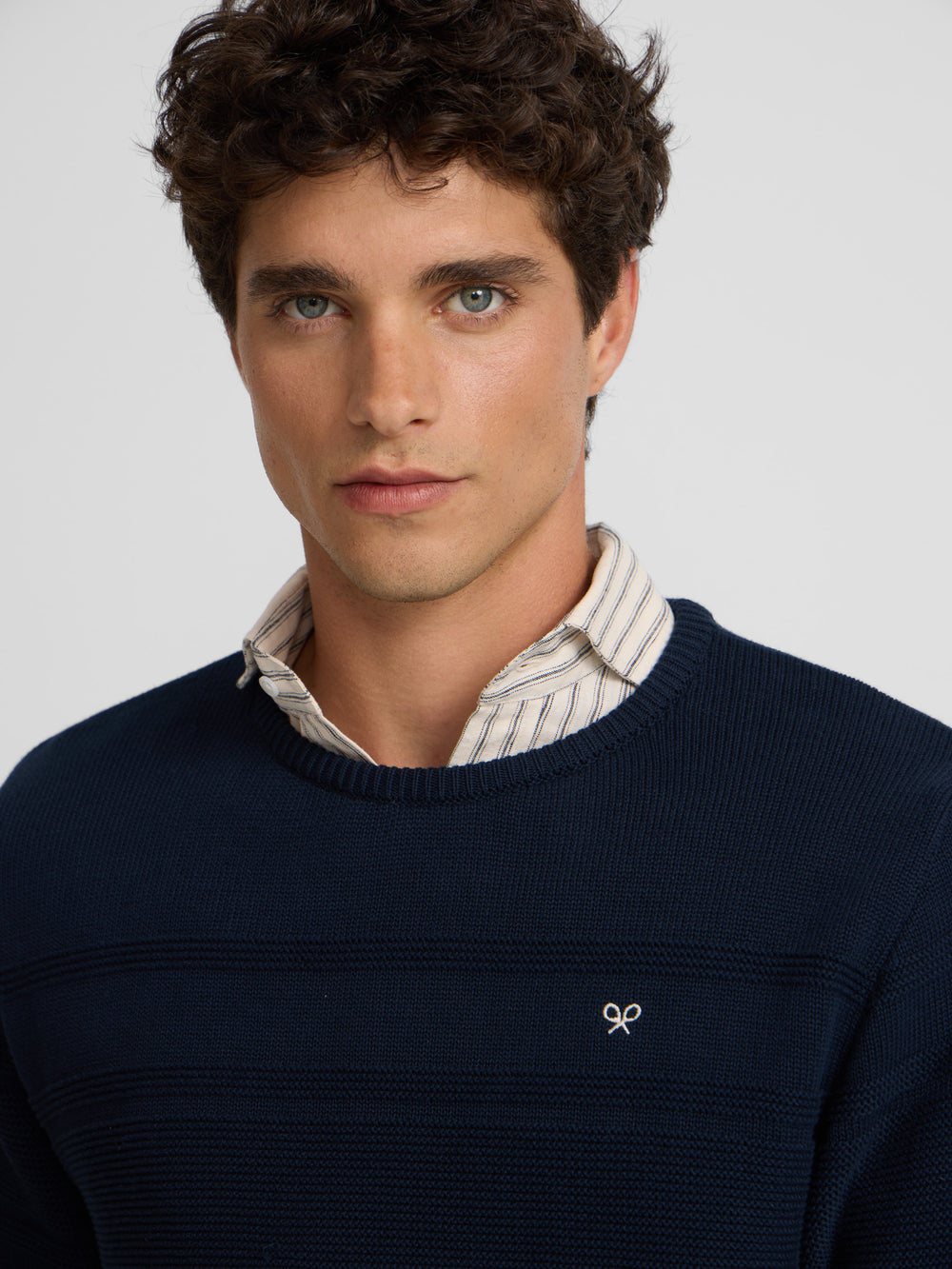 Navy blue mini logo braided sweater