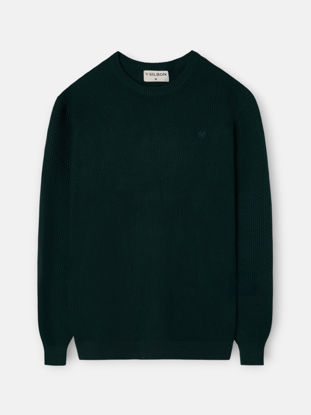dark green textured round neck sweater