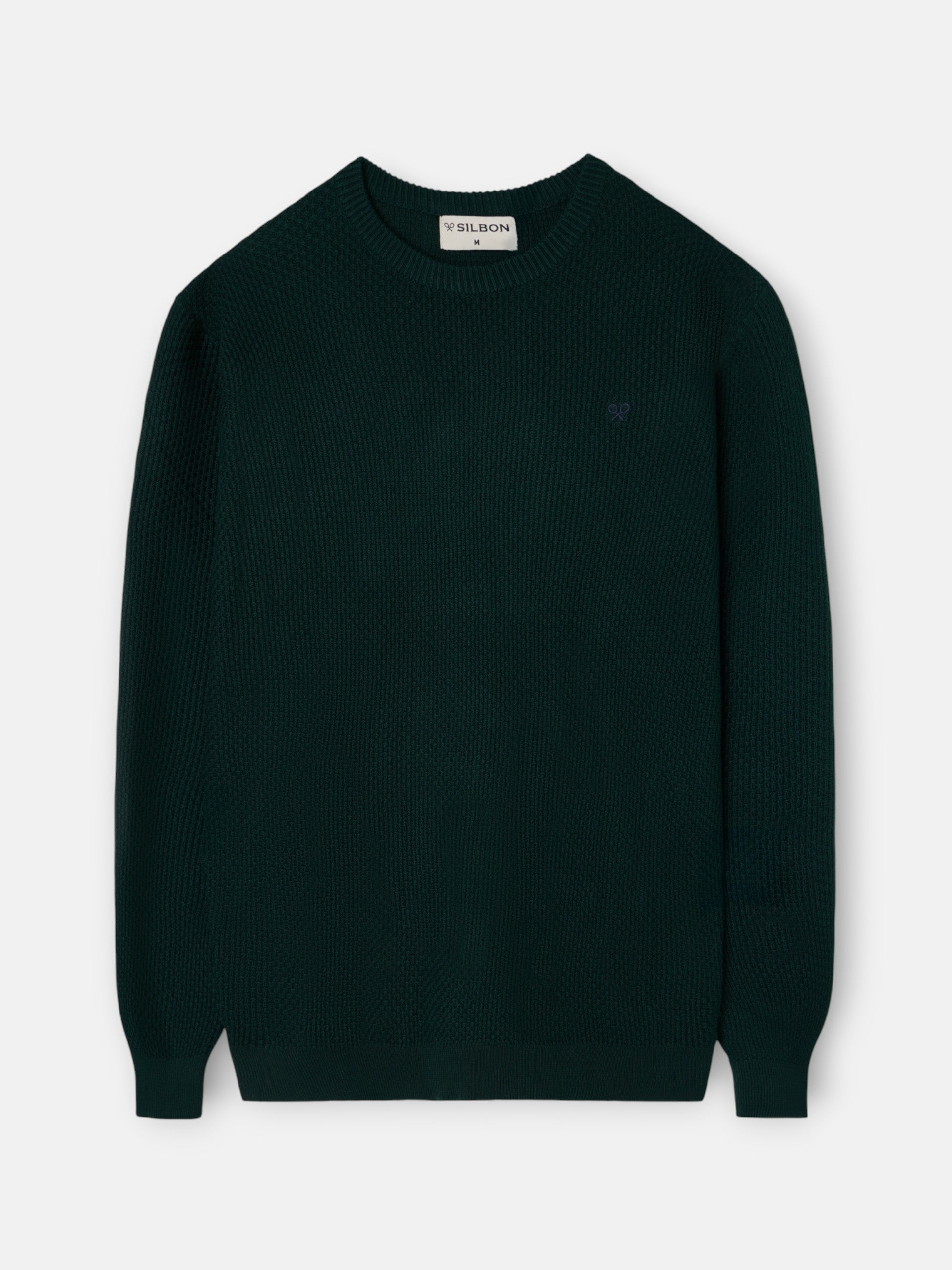 dark green textured round neck sweater