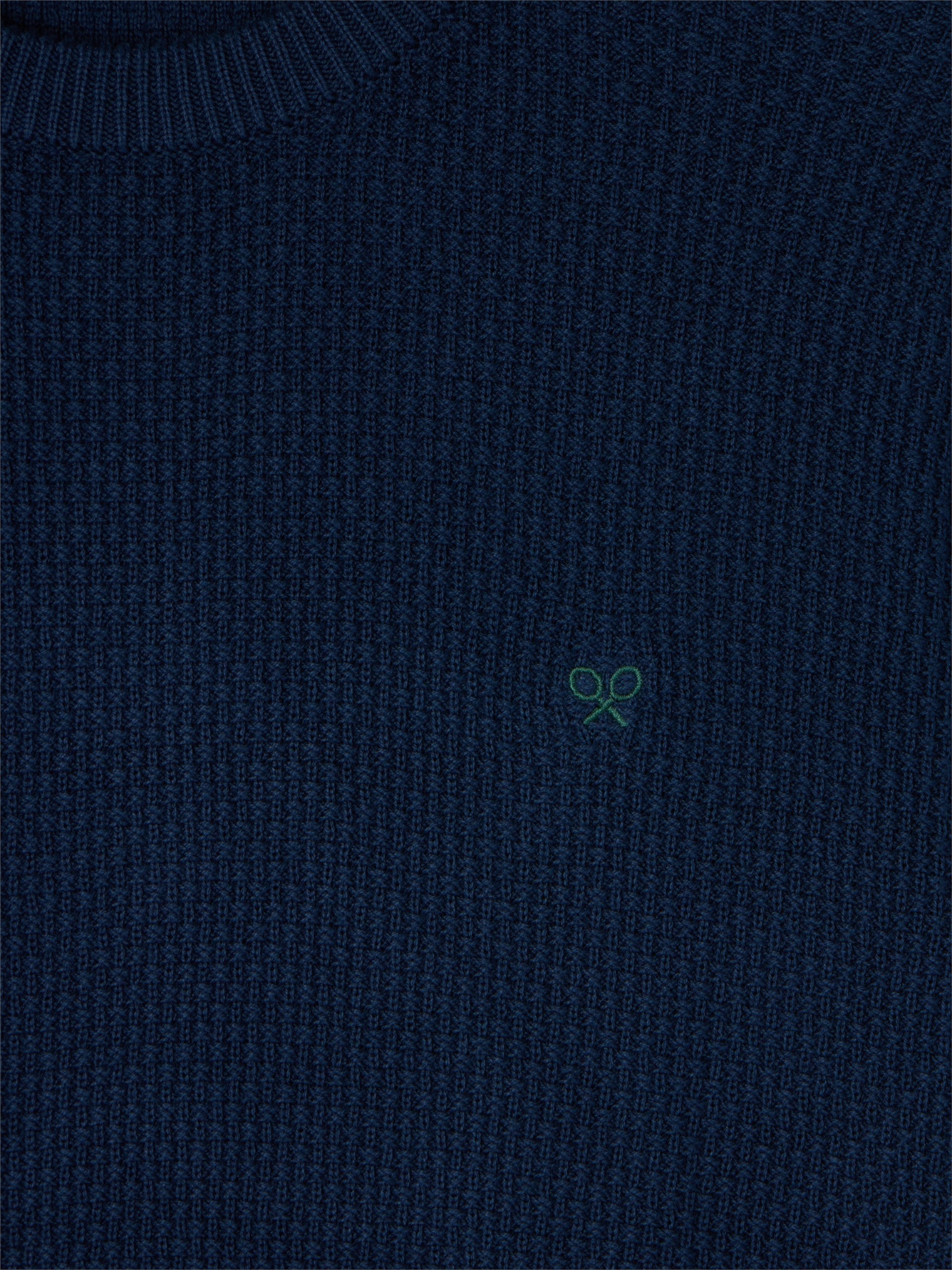 navy blue structured round neck sweater