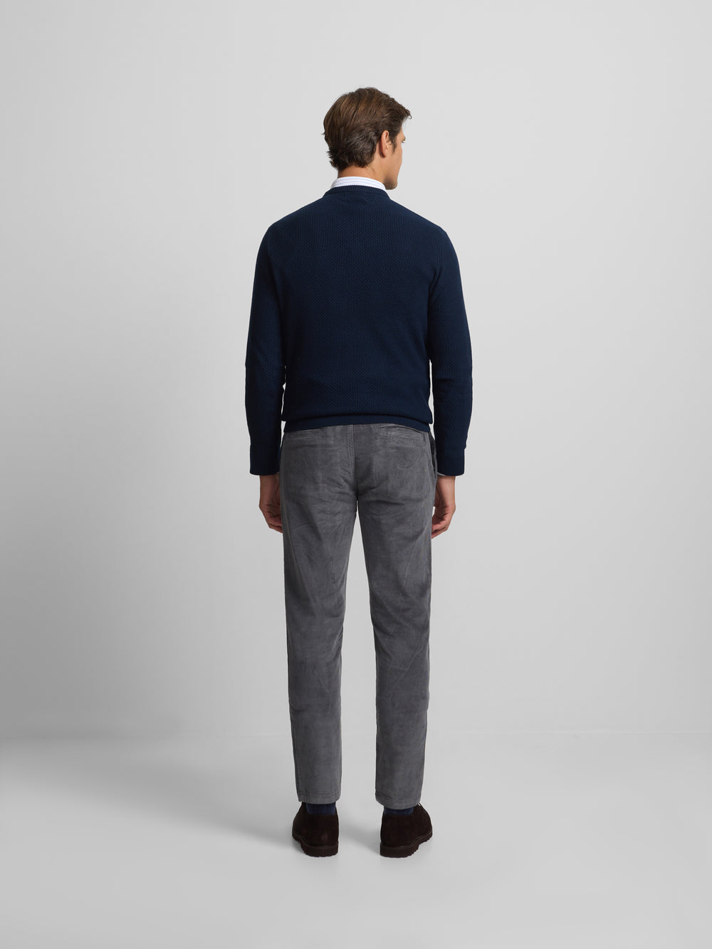 navy blue structured round neck sweater