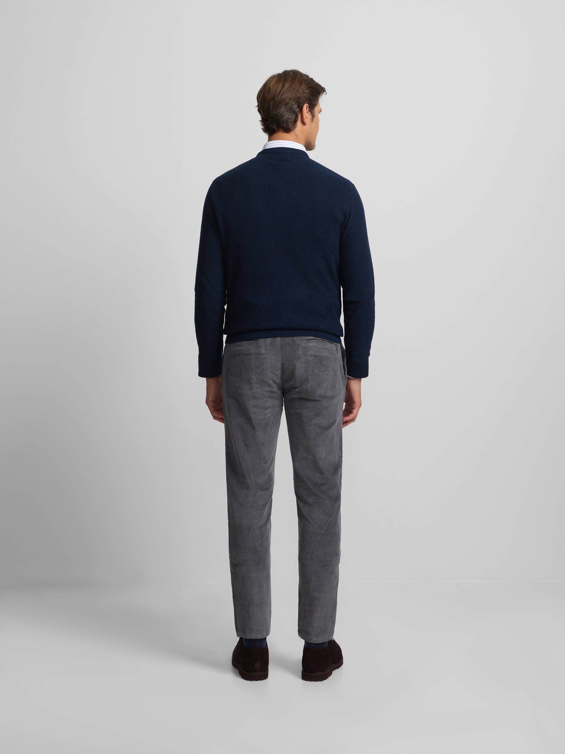 navy blue structured round neck sweater