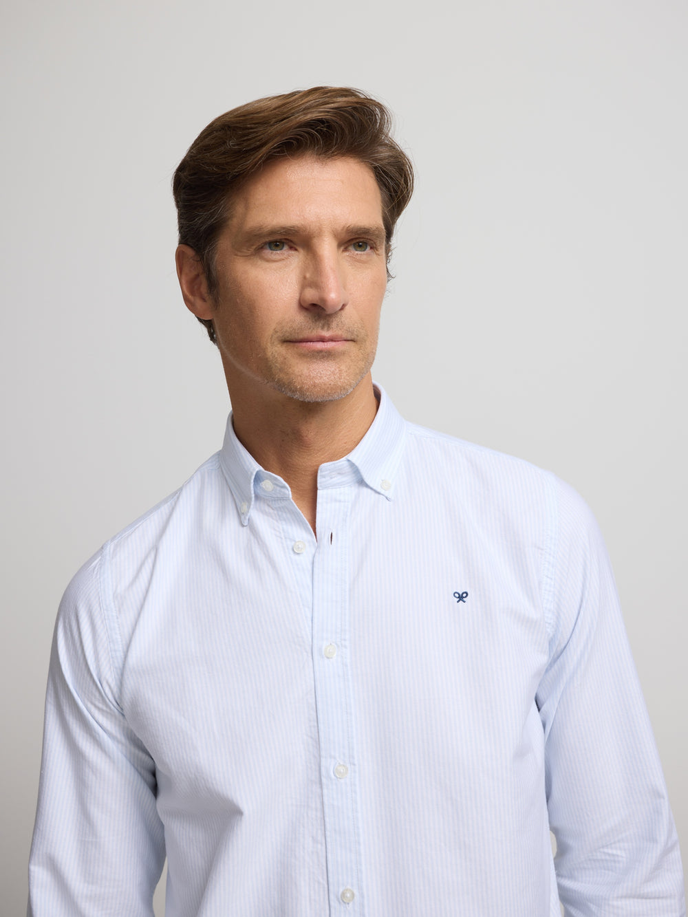 Light blue Oxford warm striped sport shirt, regular fit