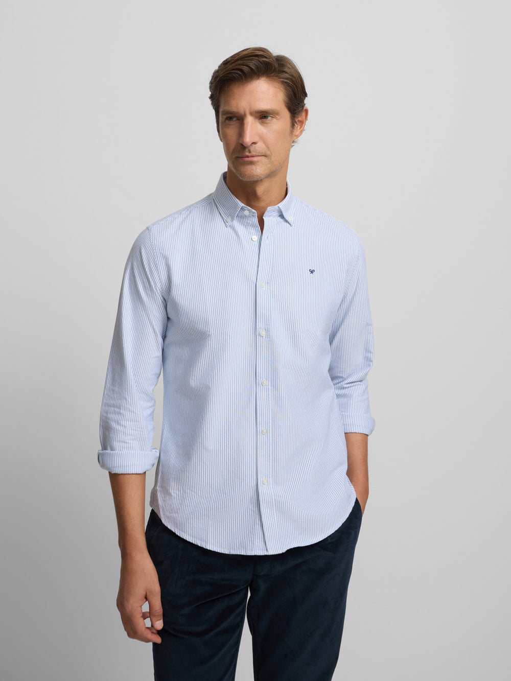Chemise de sport Oxford à rayures bleu moyen