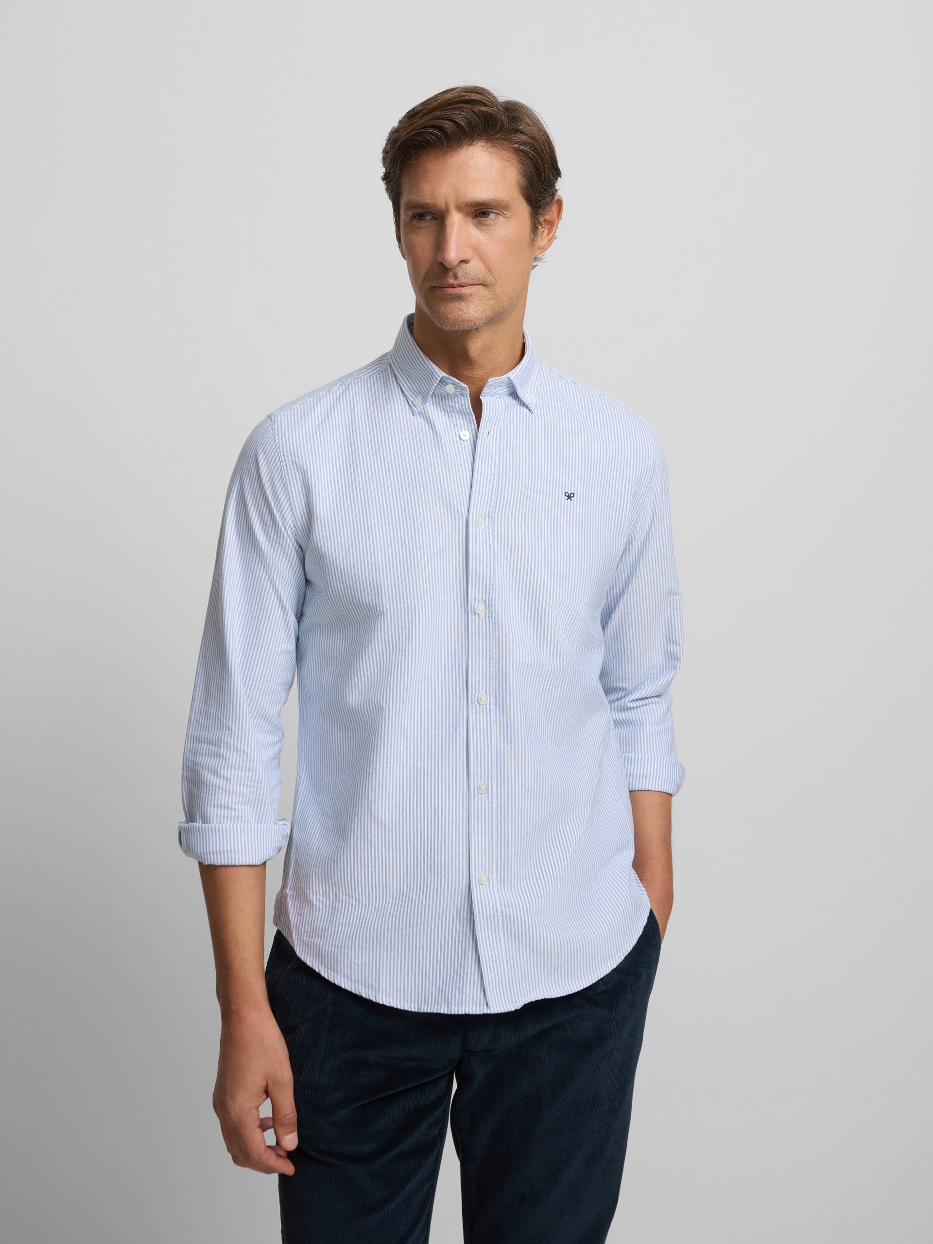 Chemise de sport Oxford à rayures bleu moyen