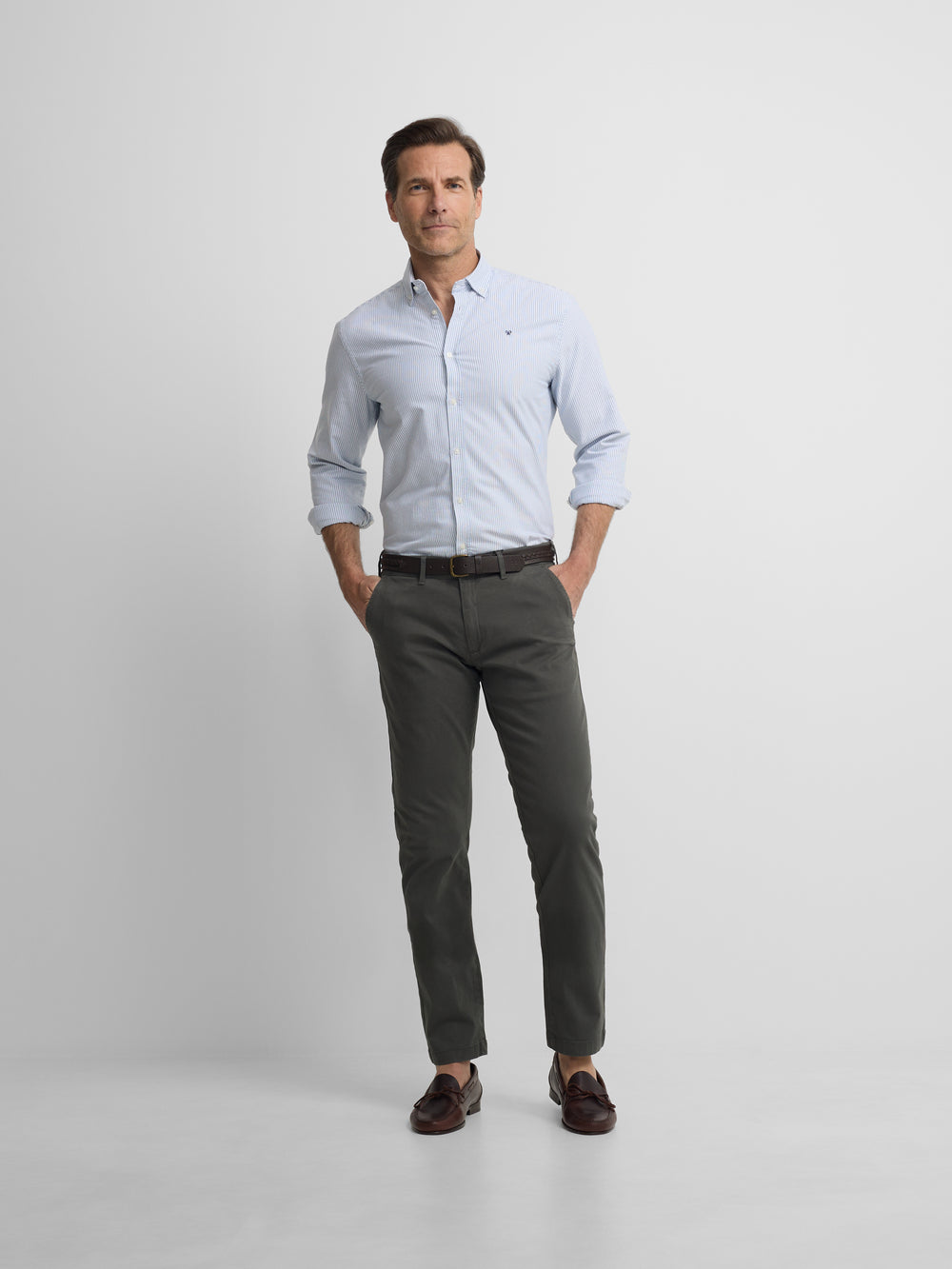 Camisa sport oxford raquetas rayas azul medio