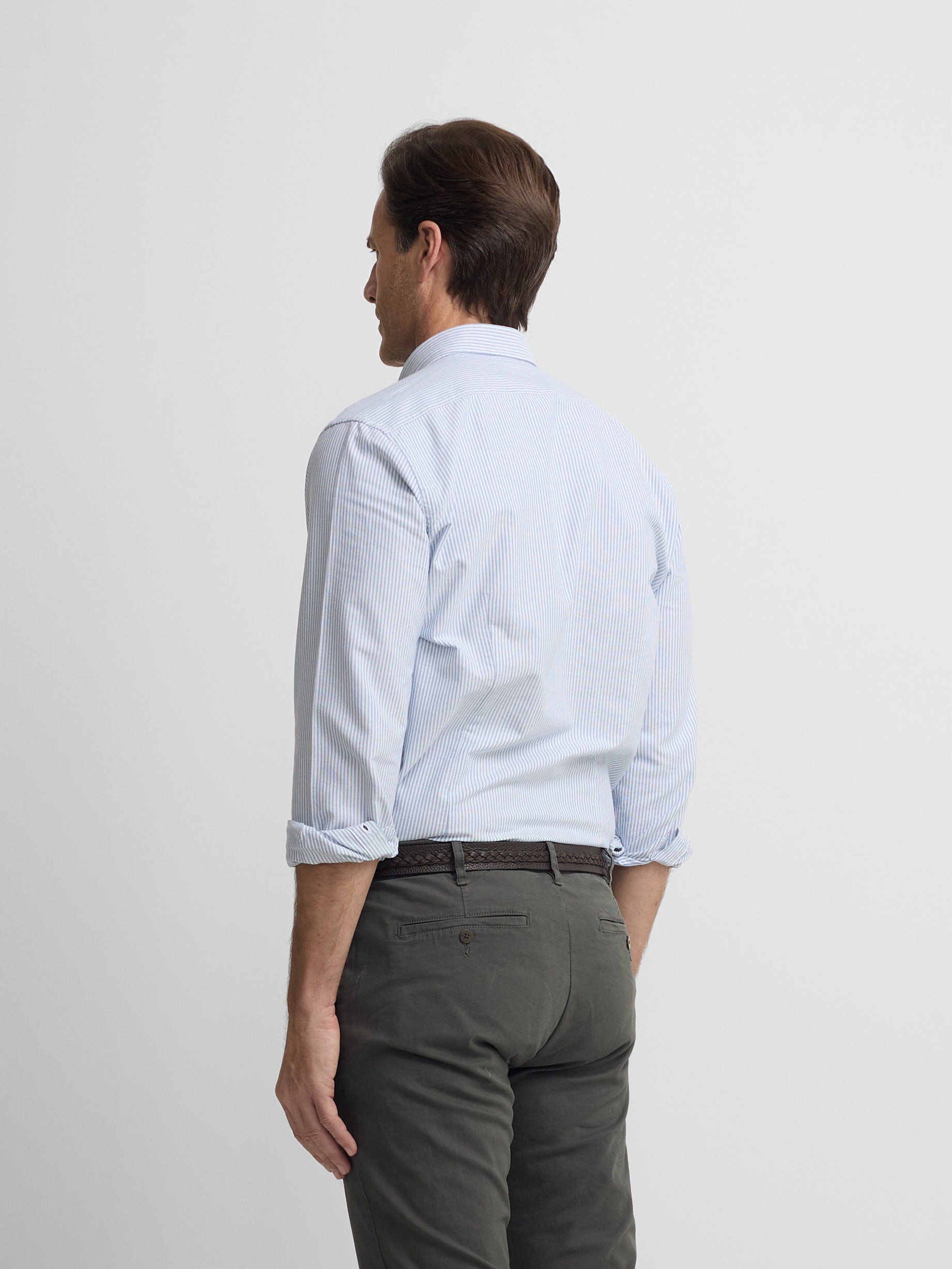 Camisa sport oxford raquetas rayas azul medio