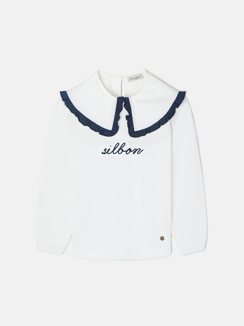 Camisola de menina de manga comprida com gola bobo em cru