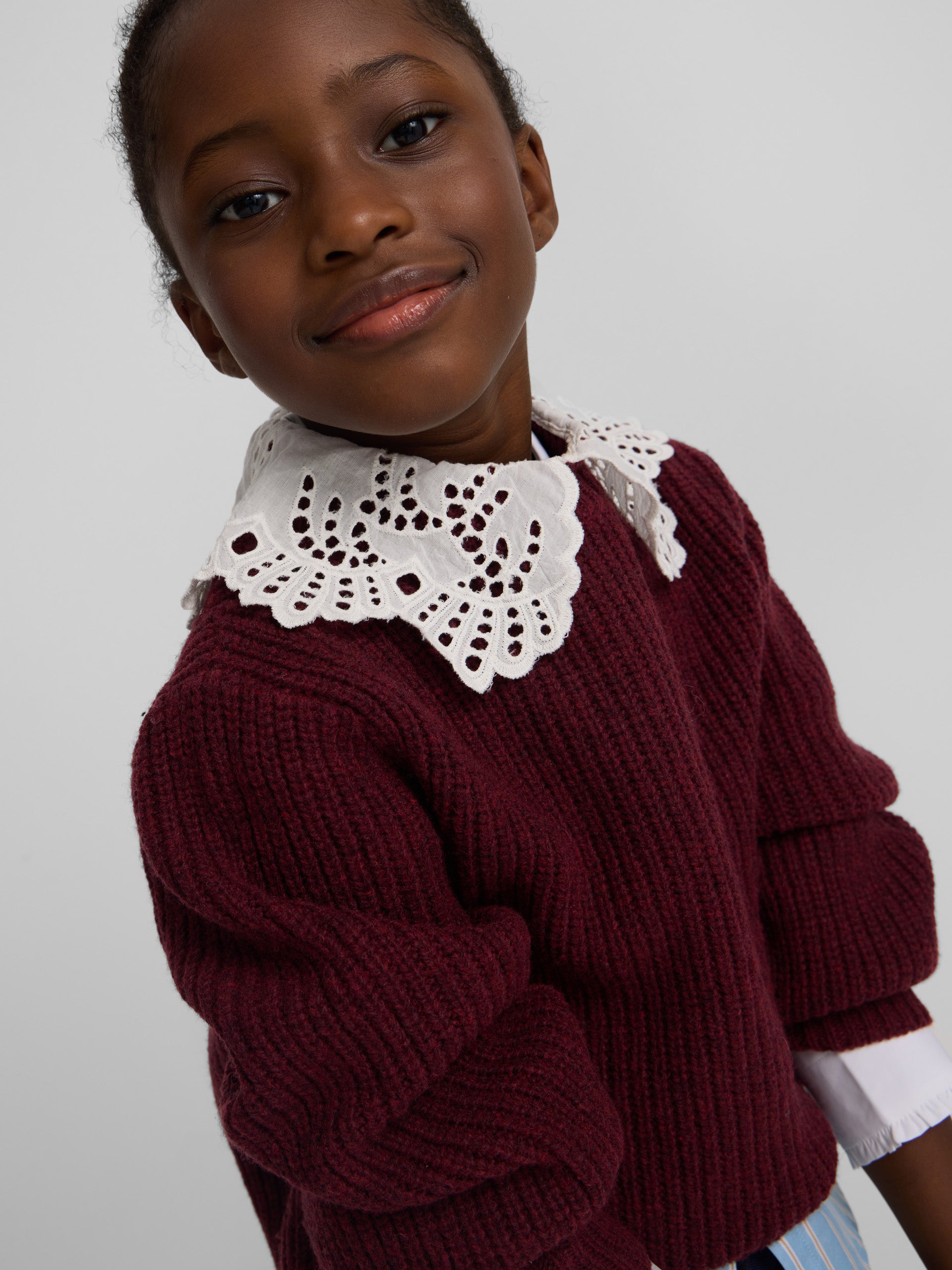 Pull col roulé en maille bordeaux pour fille