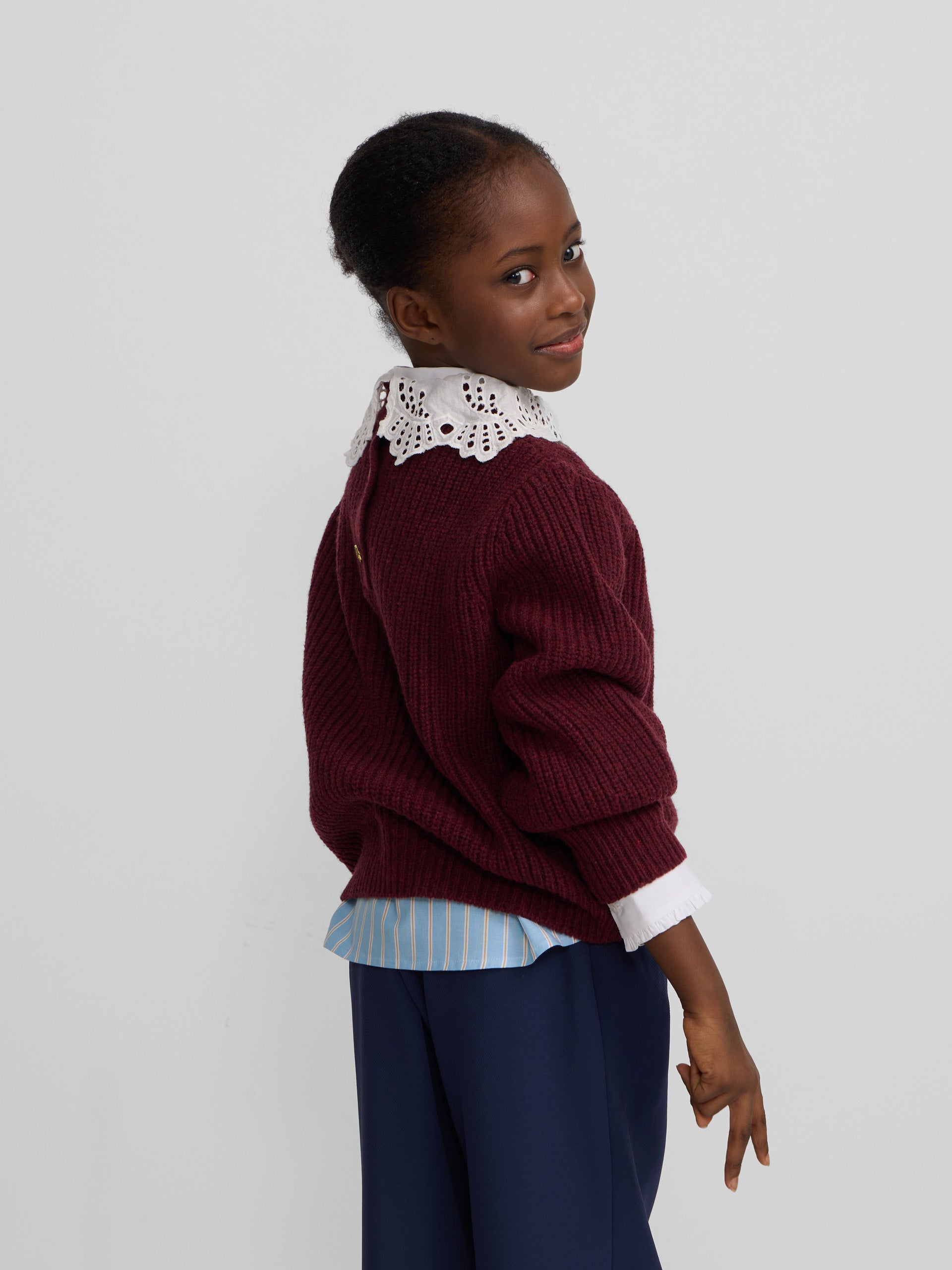 Pull col roulé en maille bordeaux pour fille