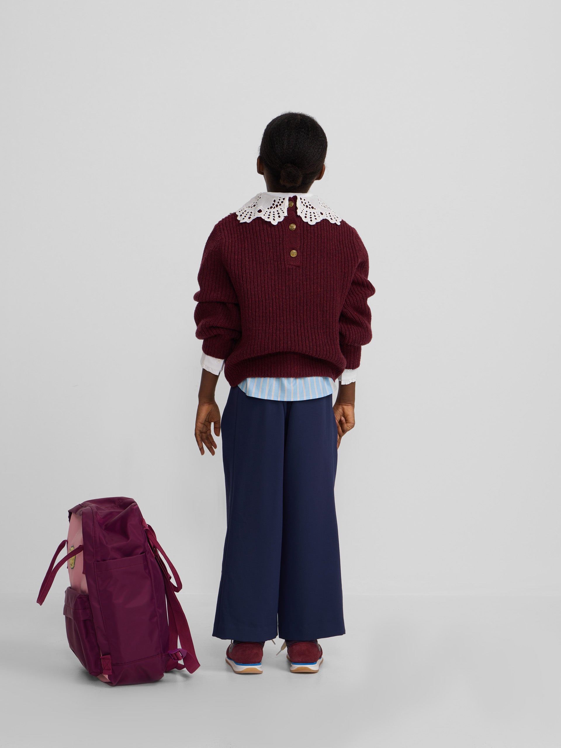 Pull col roulé en maille bordeaux pour fille