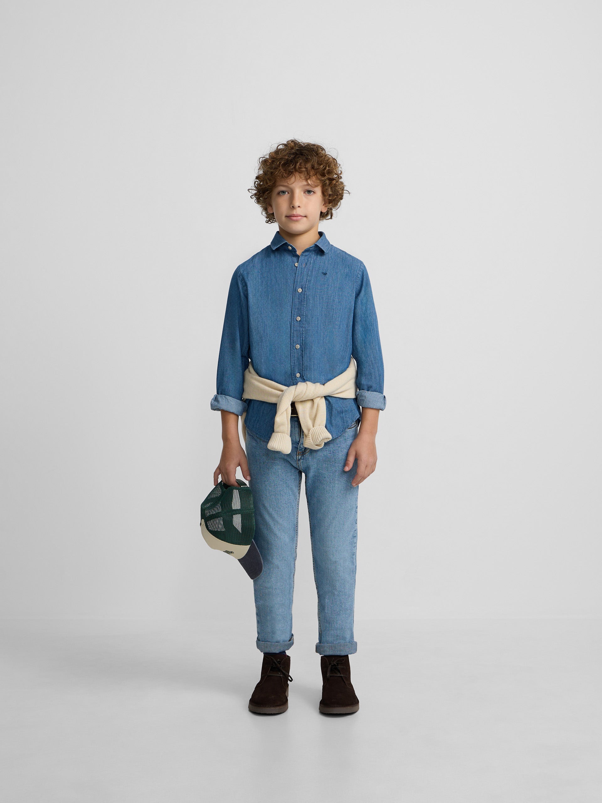 Classic light blue denim kids sport shirt