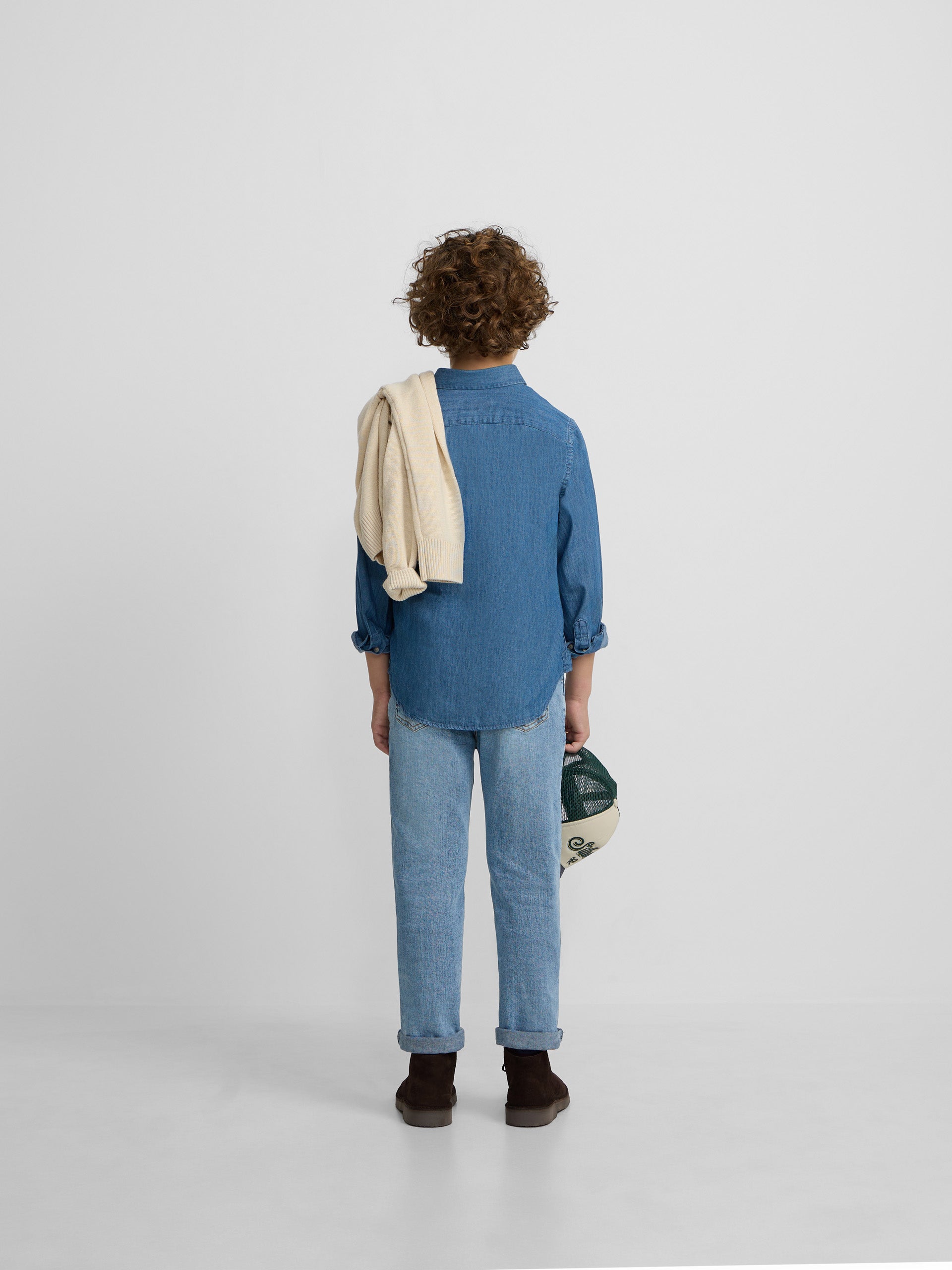 Classic light blue denim kids sport shirt