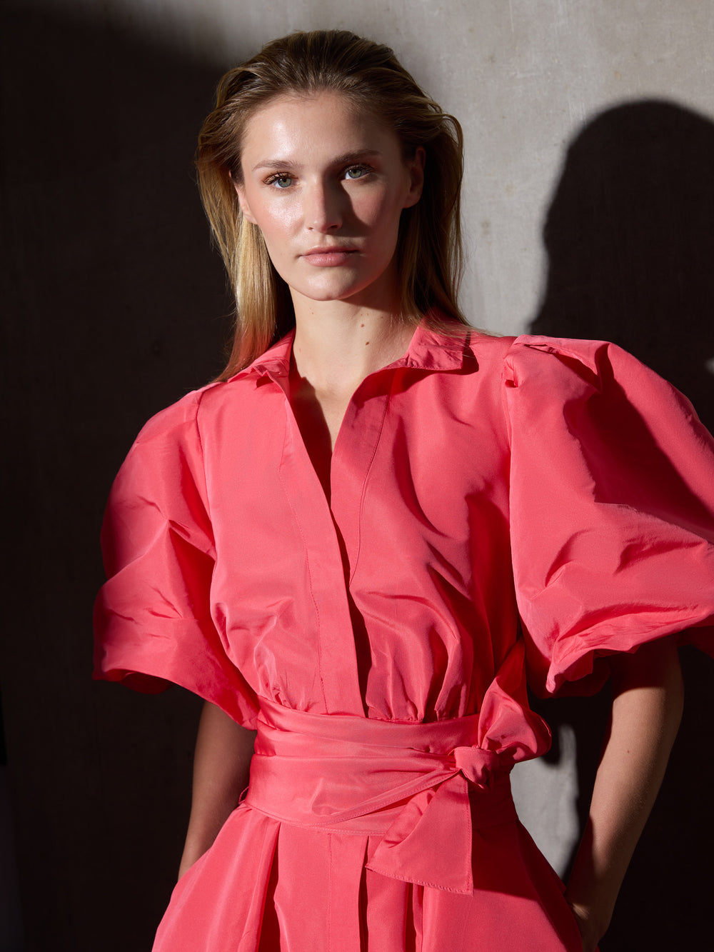 Vestido CaprileXSilbon camisero tafeta rojo