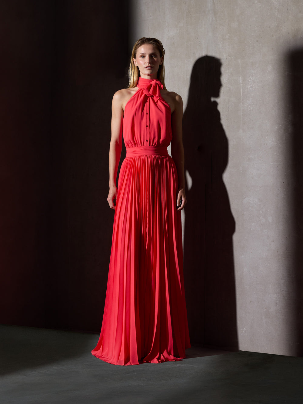 Vestido CaprileXSilbon plisado lazo coral