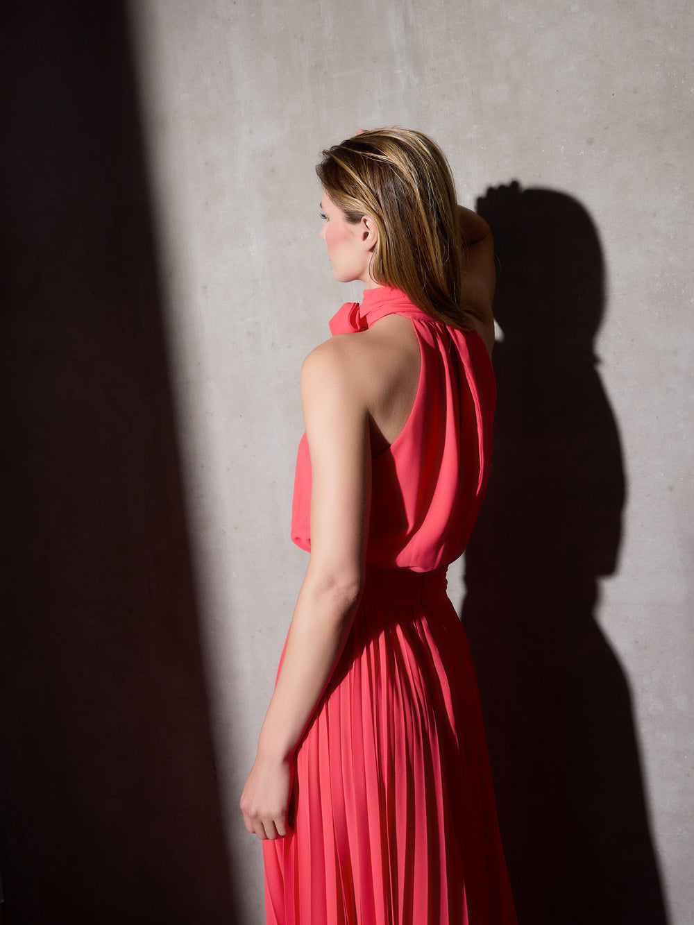 Vestido CaprileXSilbon plisado lazo coral