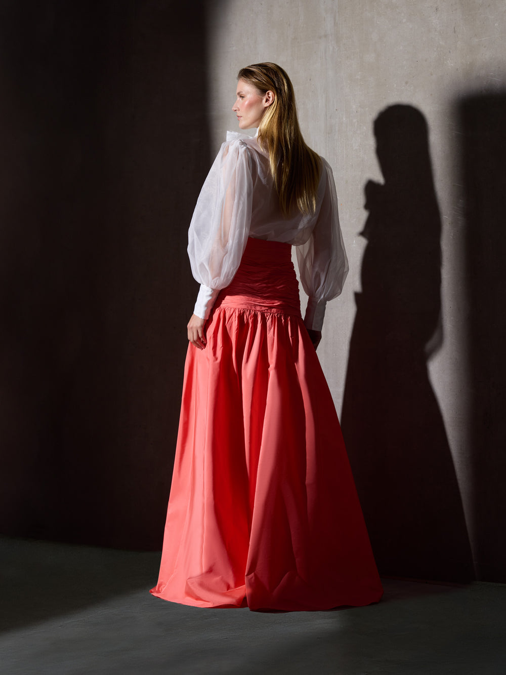 Jupe en taffetas corail CaprileXSilbon