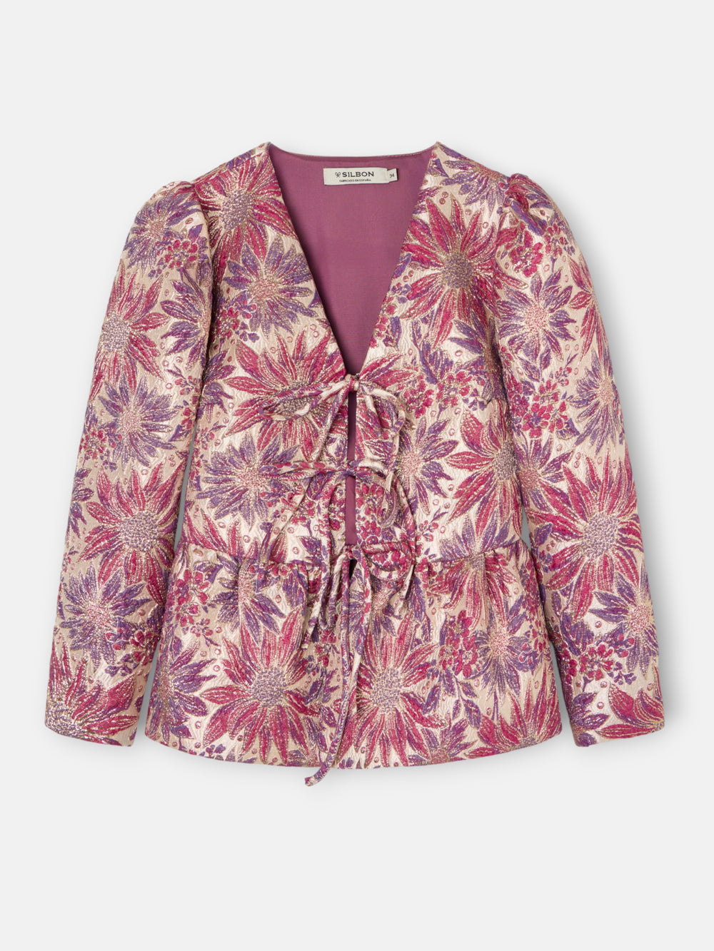 Blusa lazos estampado flores rosas y moradas
