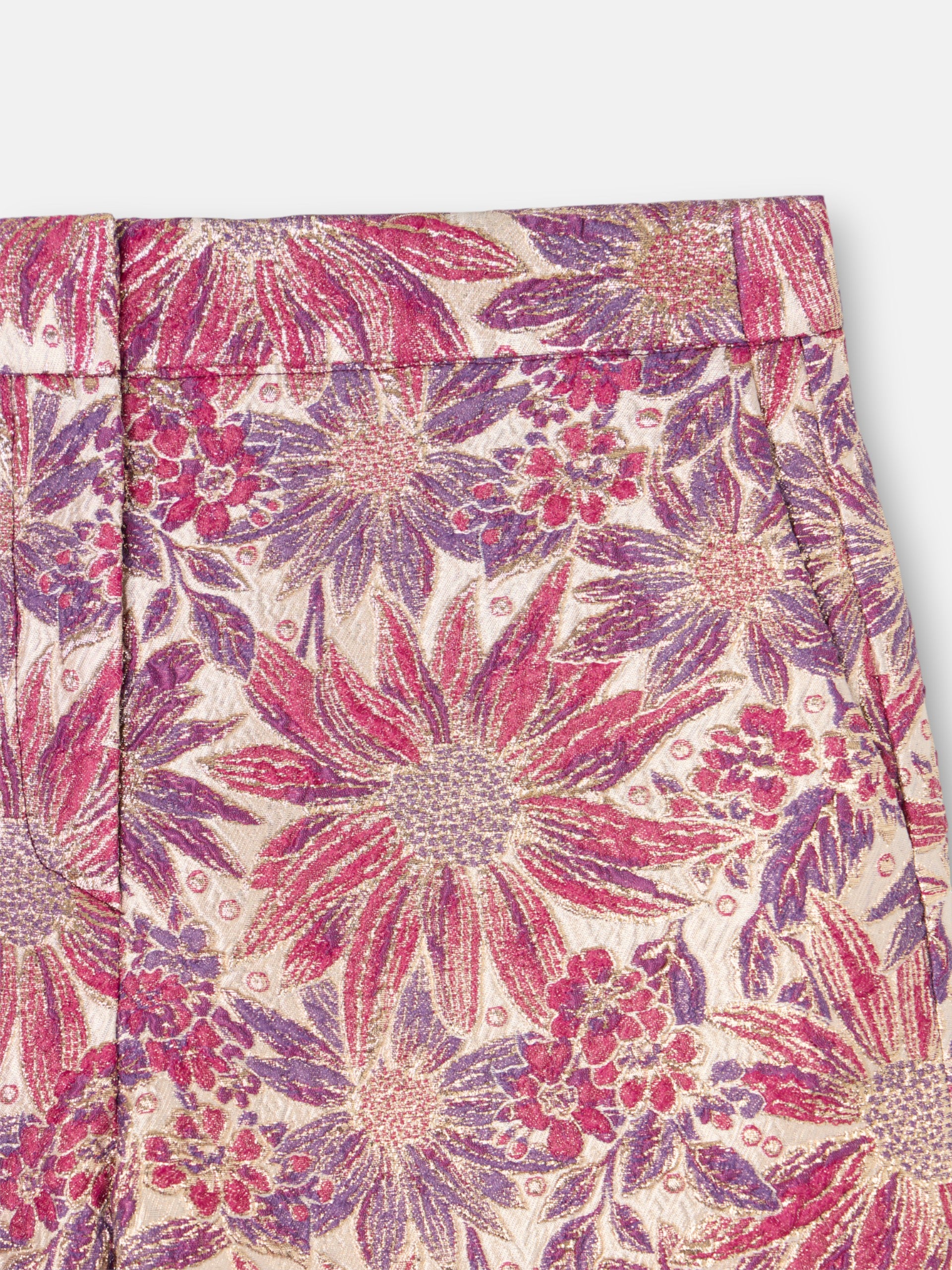 Dress pants with pink and purple floral print