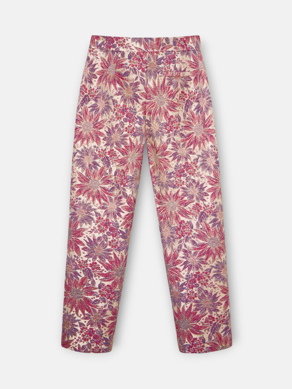 Pantalon de vestir estampado flores rosas y moradas