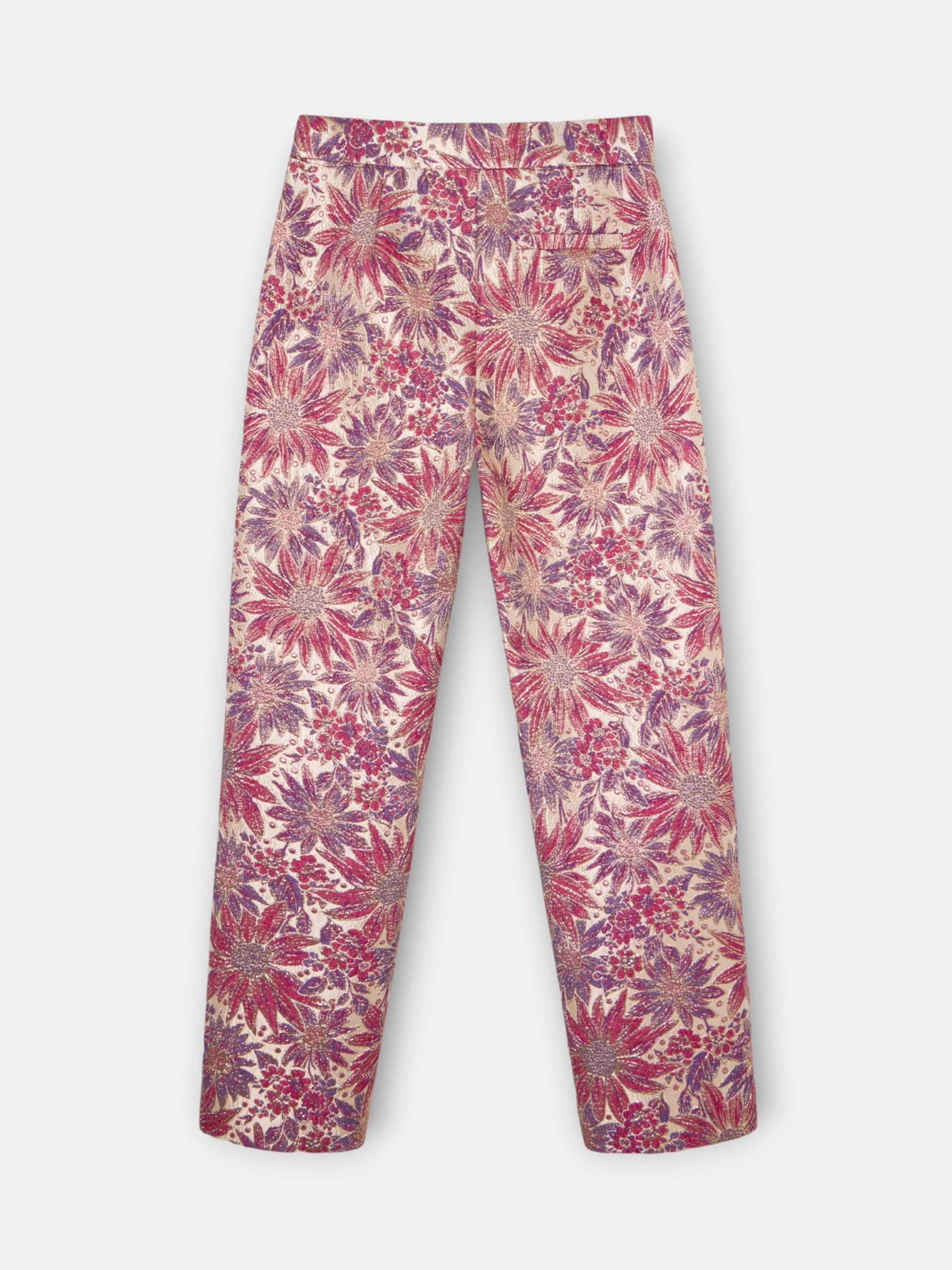 Dress pants with pink and purple floral print