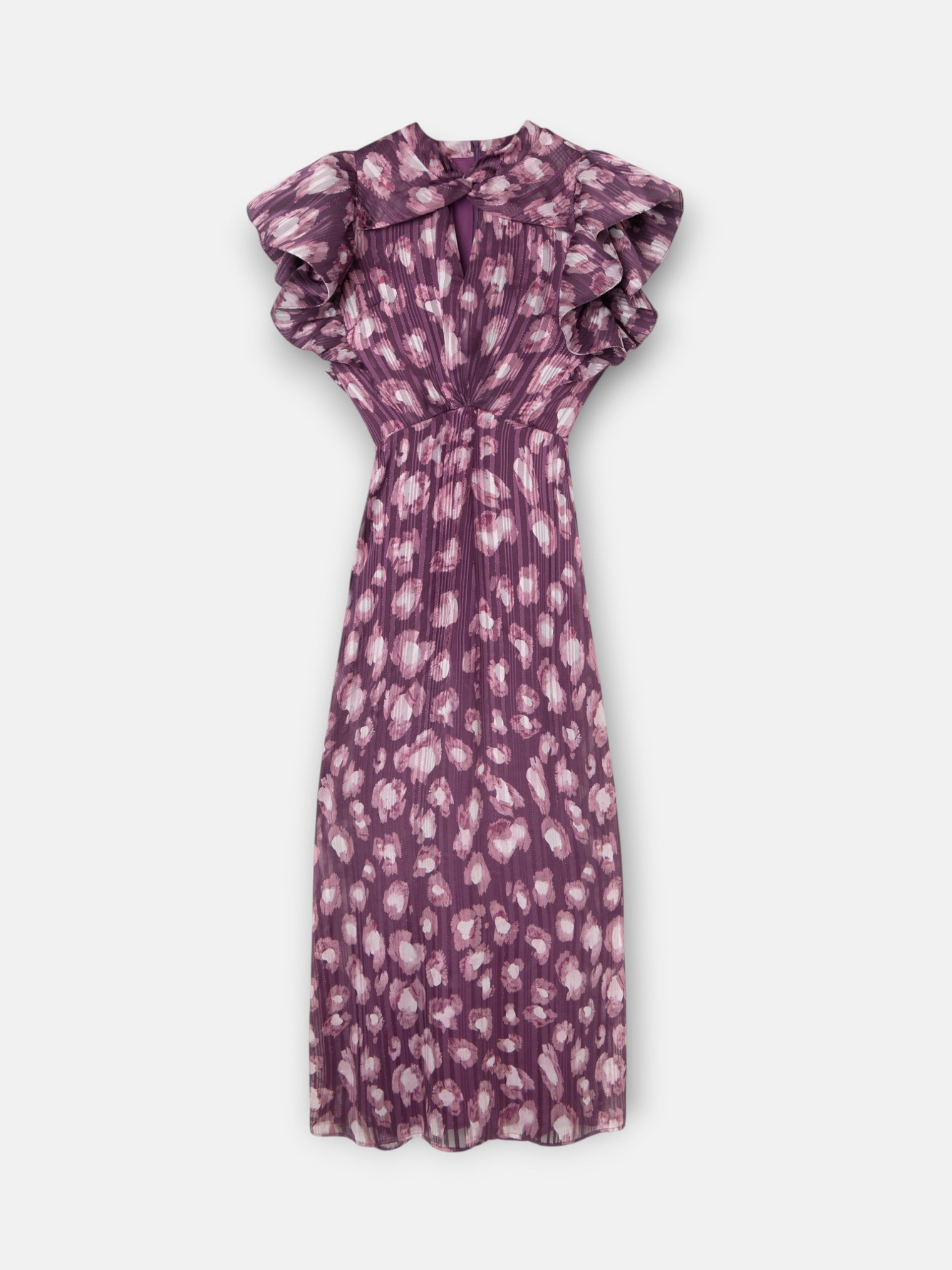 Vestido largo cuello cruzado estampado granate