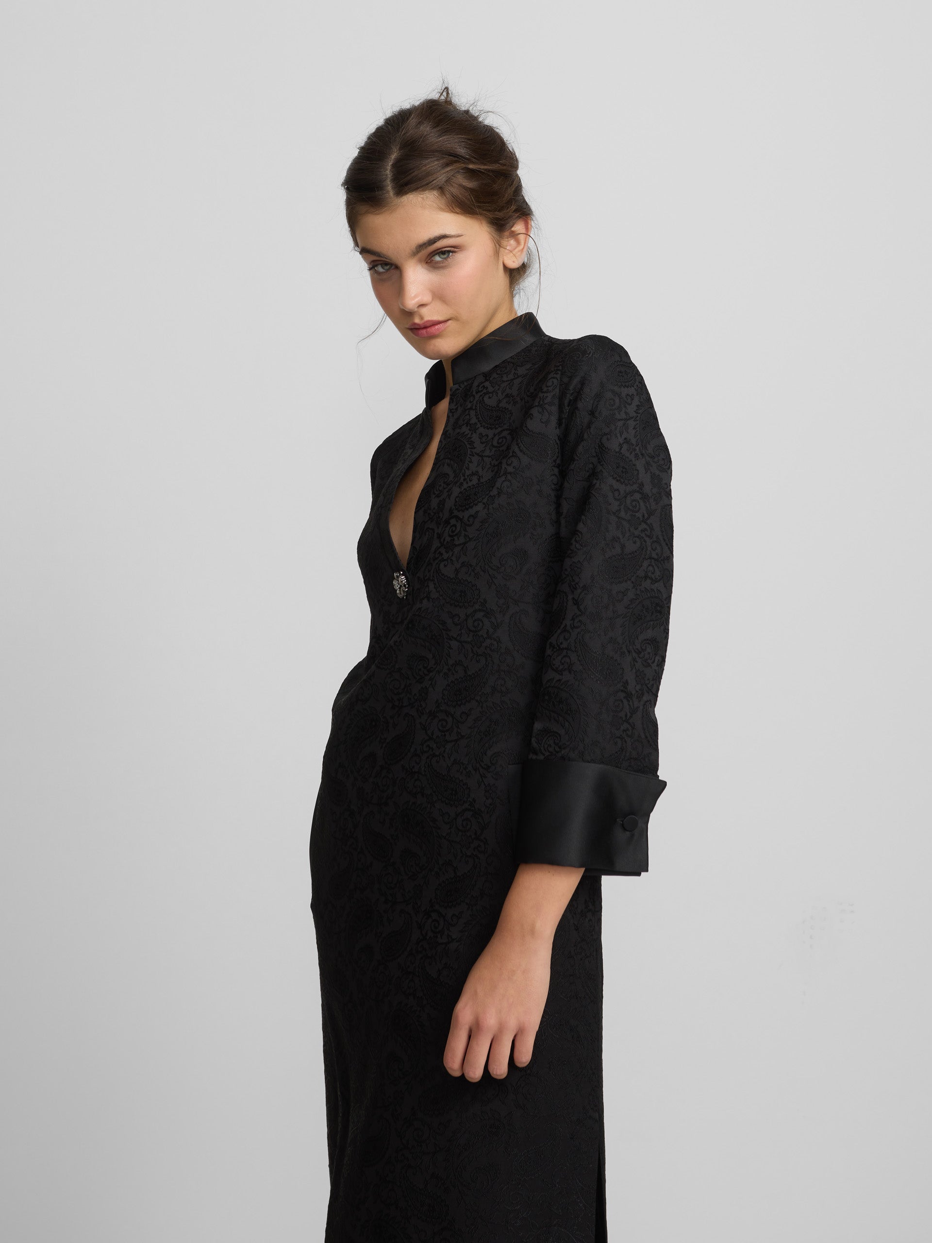 Vestido tunica jacquard negro
