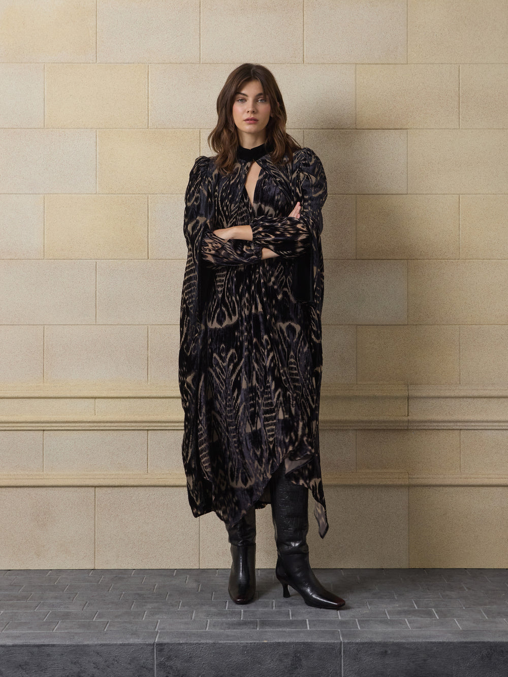 Kimono unique estampado ikat negro