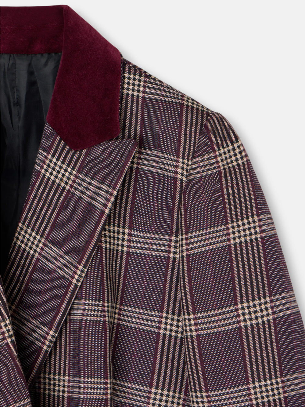 Blazer peplum único com padrão de quadrados roxos