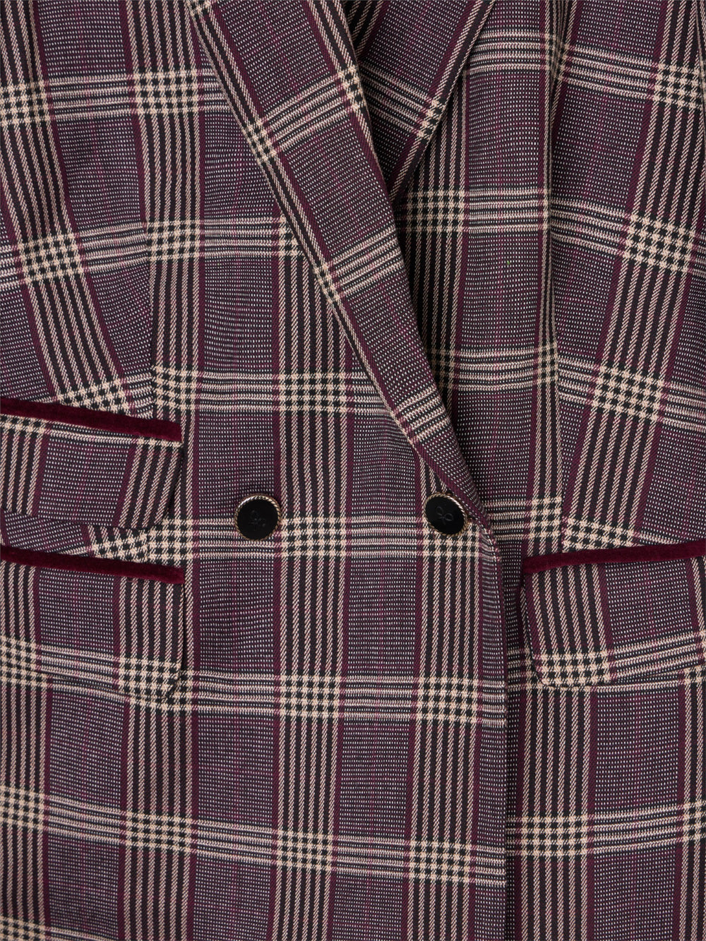 Blazer peplum único com padrão de quadrados roxos