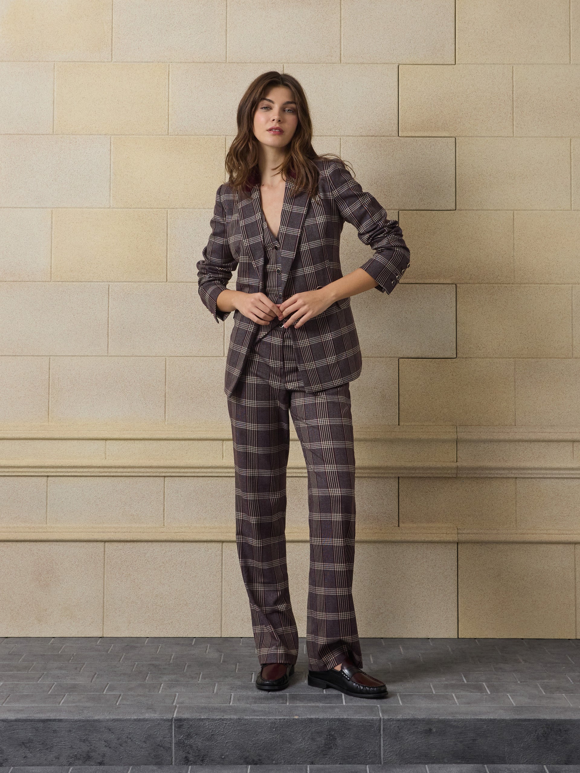 Unique purple plaid peplum blazer