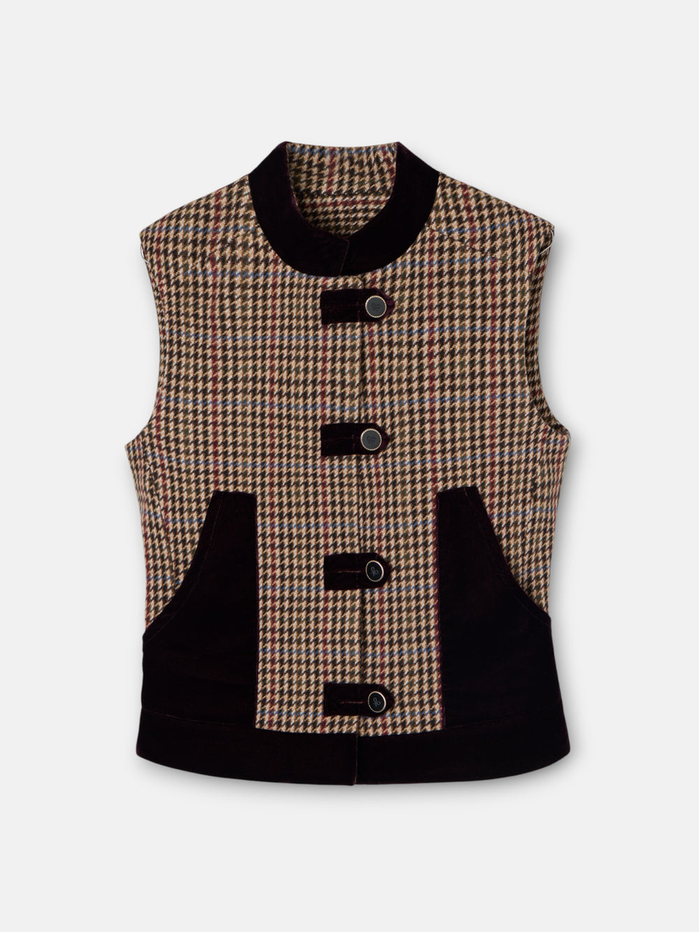 Chaleco unique detalles pata de gallo burdeos