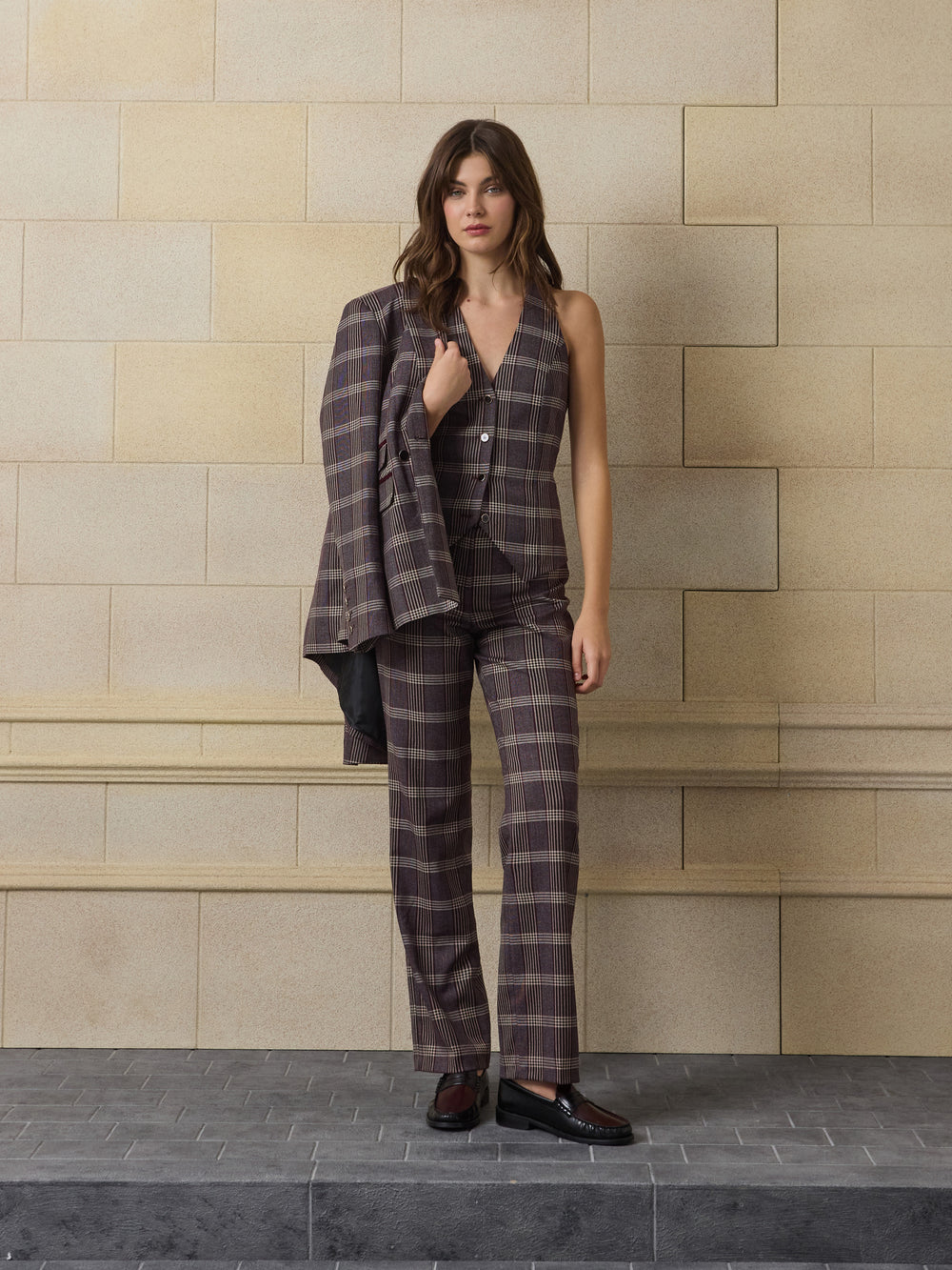 Chaleco unique cuadros morados