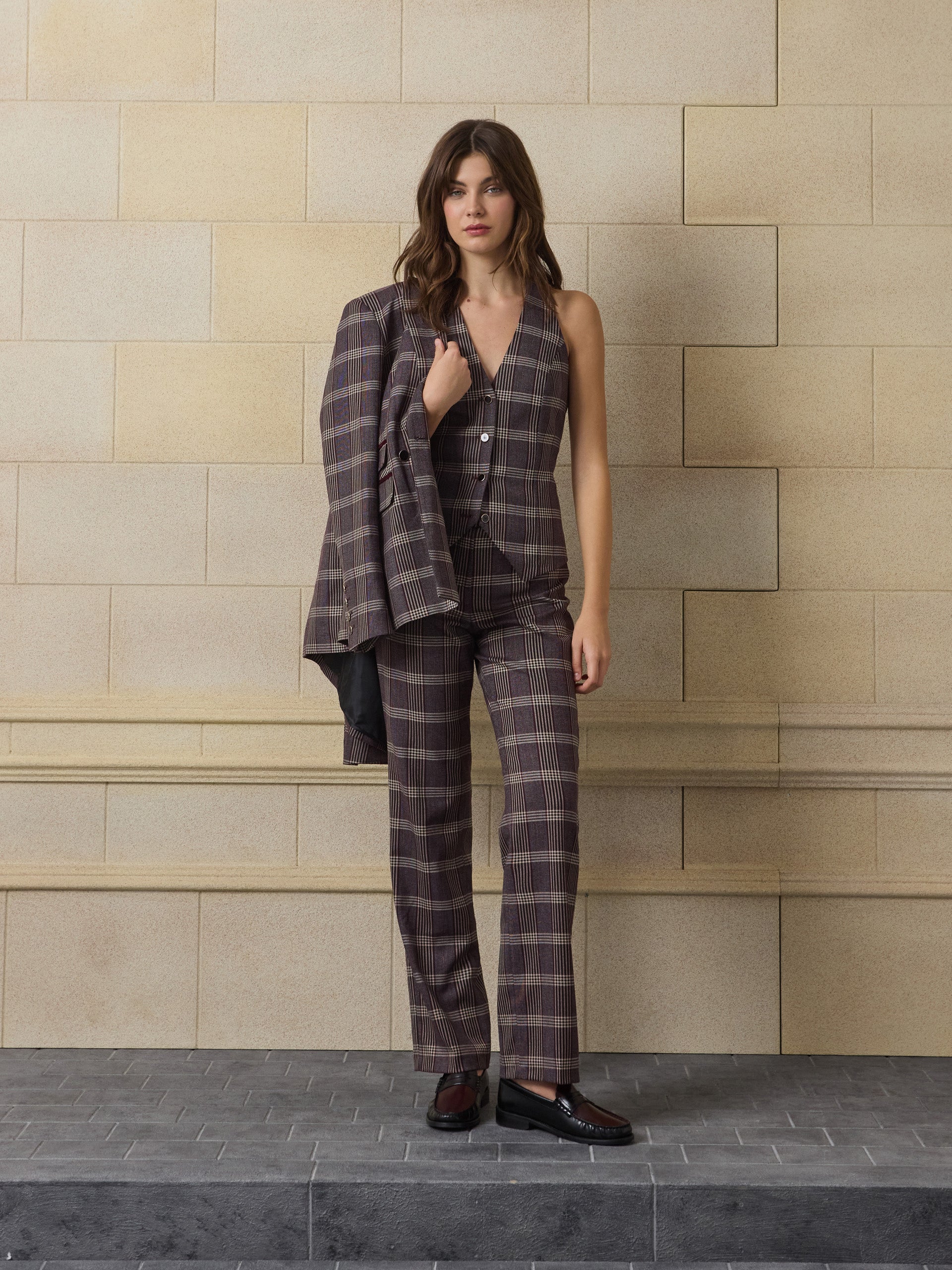 Chaleco unique cuadros morados