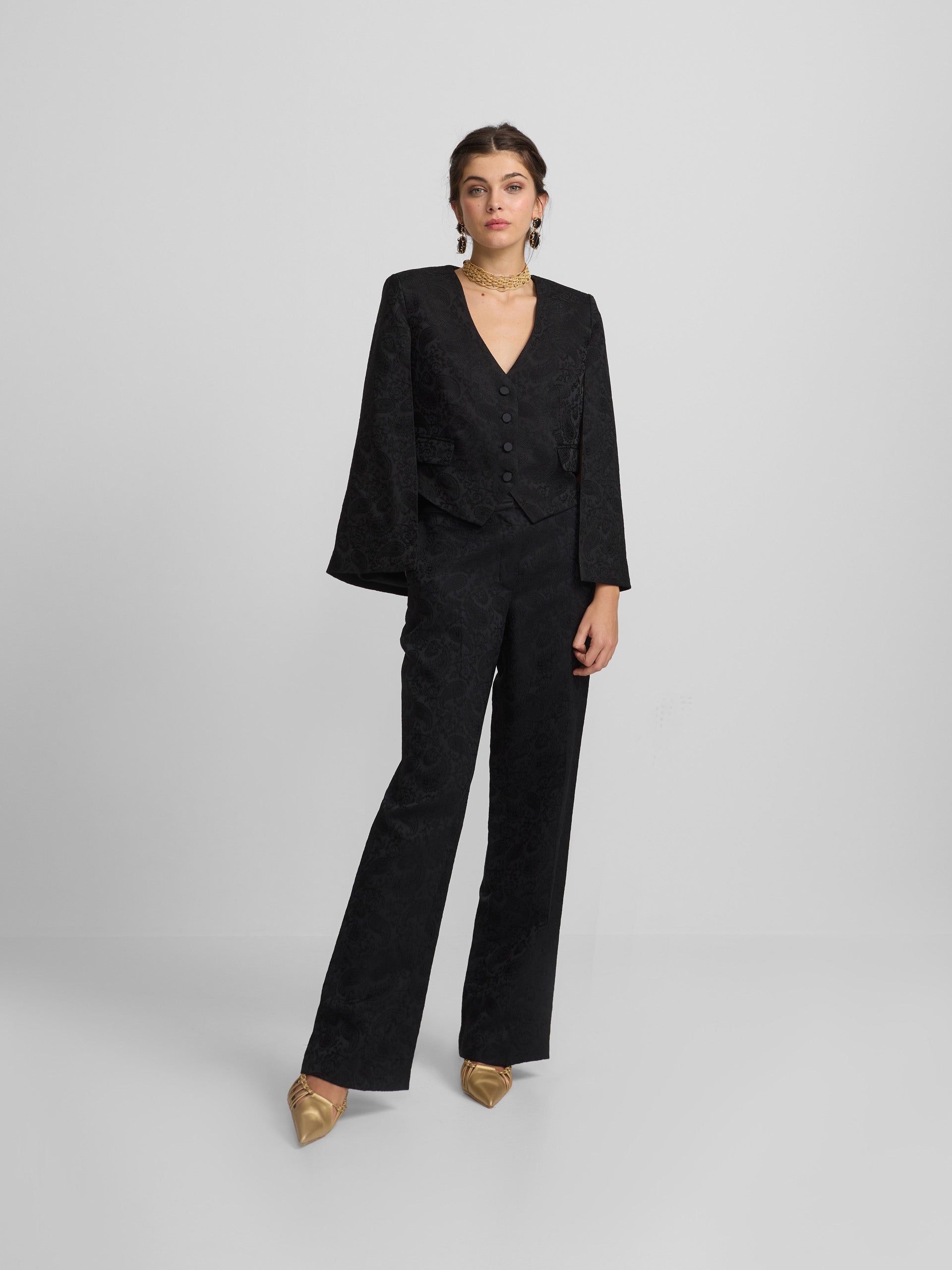 Pantalon vestir jacquard negro